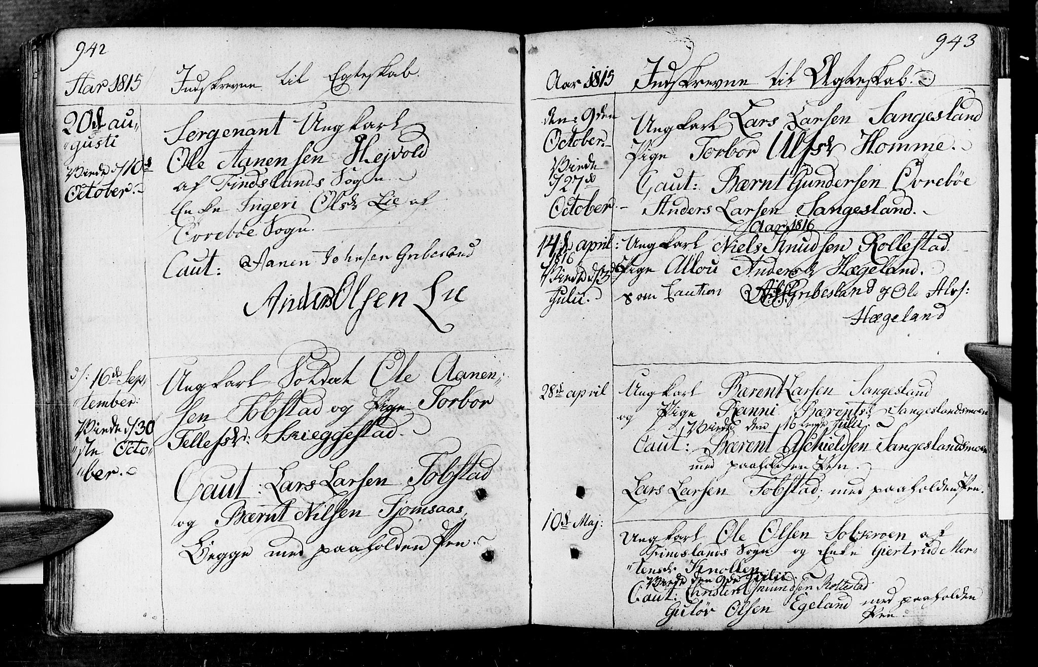 Vennesla sokneprestkontor, AV/SAK-1111-0045/Fa/Fac/L0002: Parish register (official) no. A 2, 1785-1834, p. 942-943