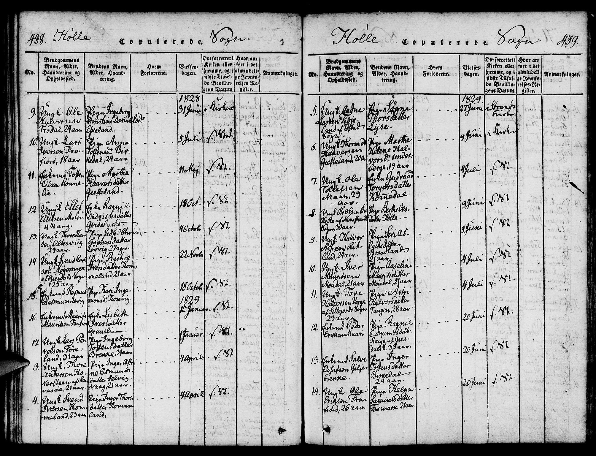 Strand sokneprestkontor, SAST/A-101828/H/Ha/Haa/L0004: Parish register (official) no. A 4 /2, 1816-1833, p. 438-439