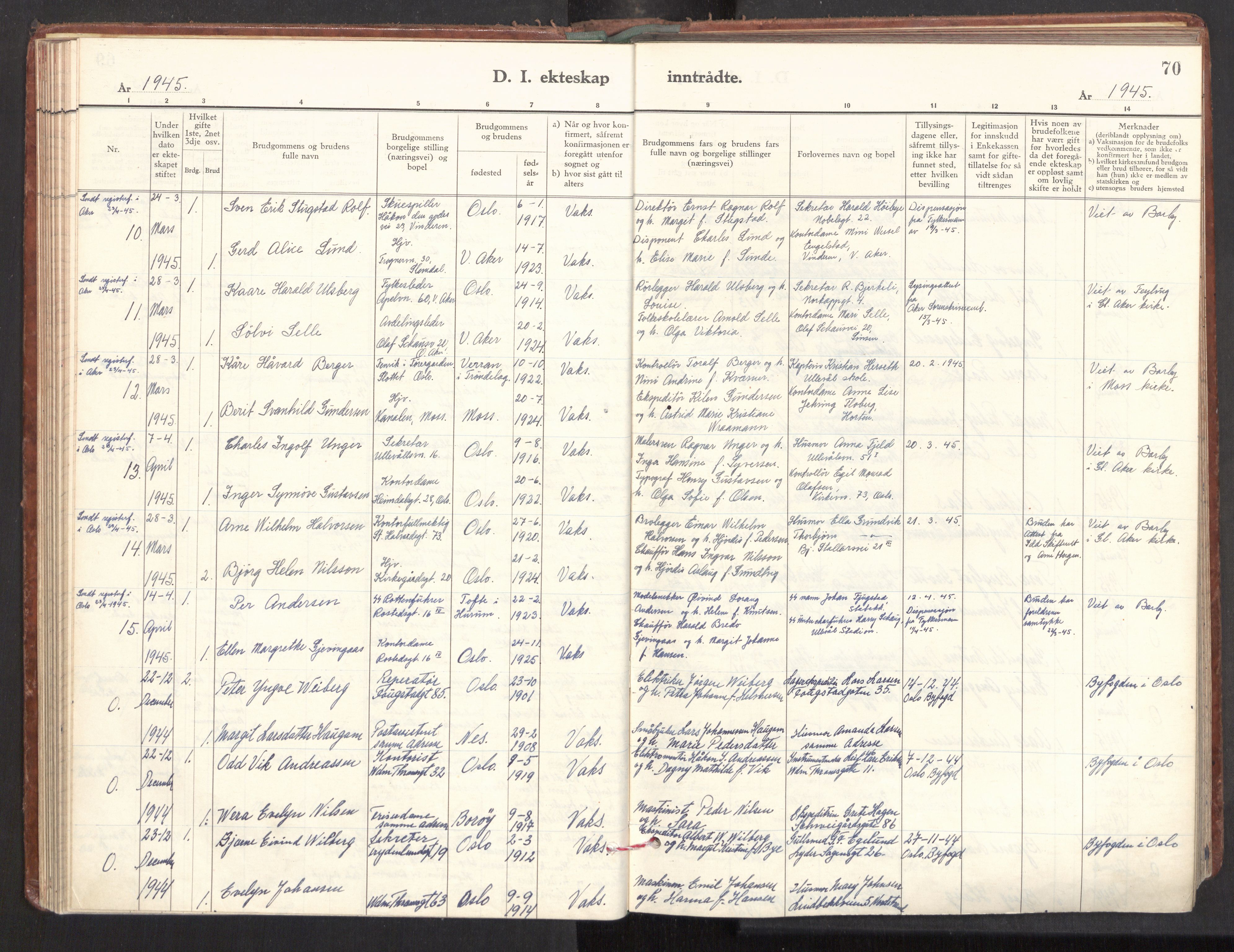 Gamle Aker prestekontor Kirkebøker, SAO/A-10617a/F/L0022: Parish register (official) no. 22, 1941-1952, p. 70