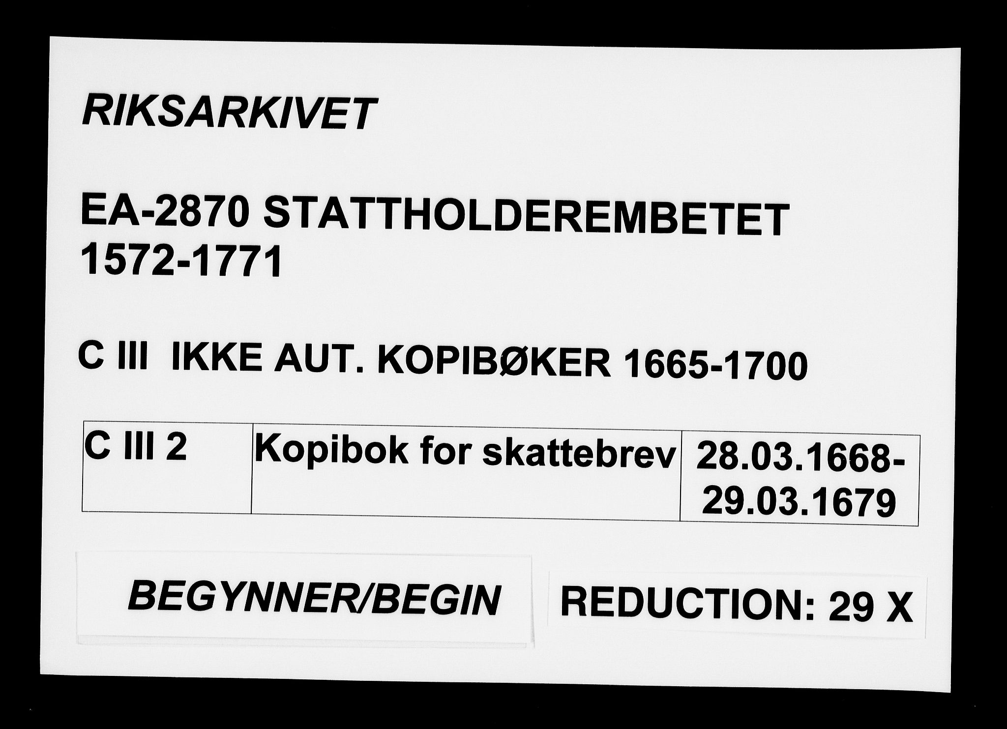 Stattholderembetet 1572-1771, AV/RA-EA-2870/Bc/L0002: Kopibok for skattebrev, 1668-1679