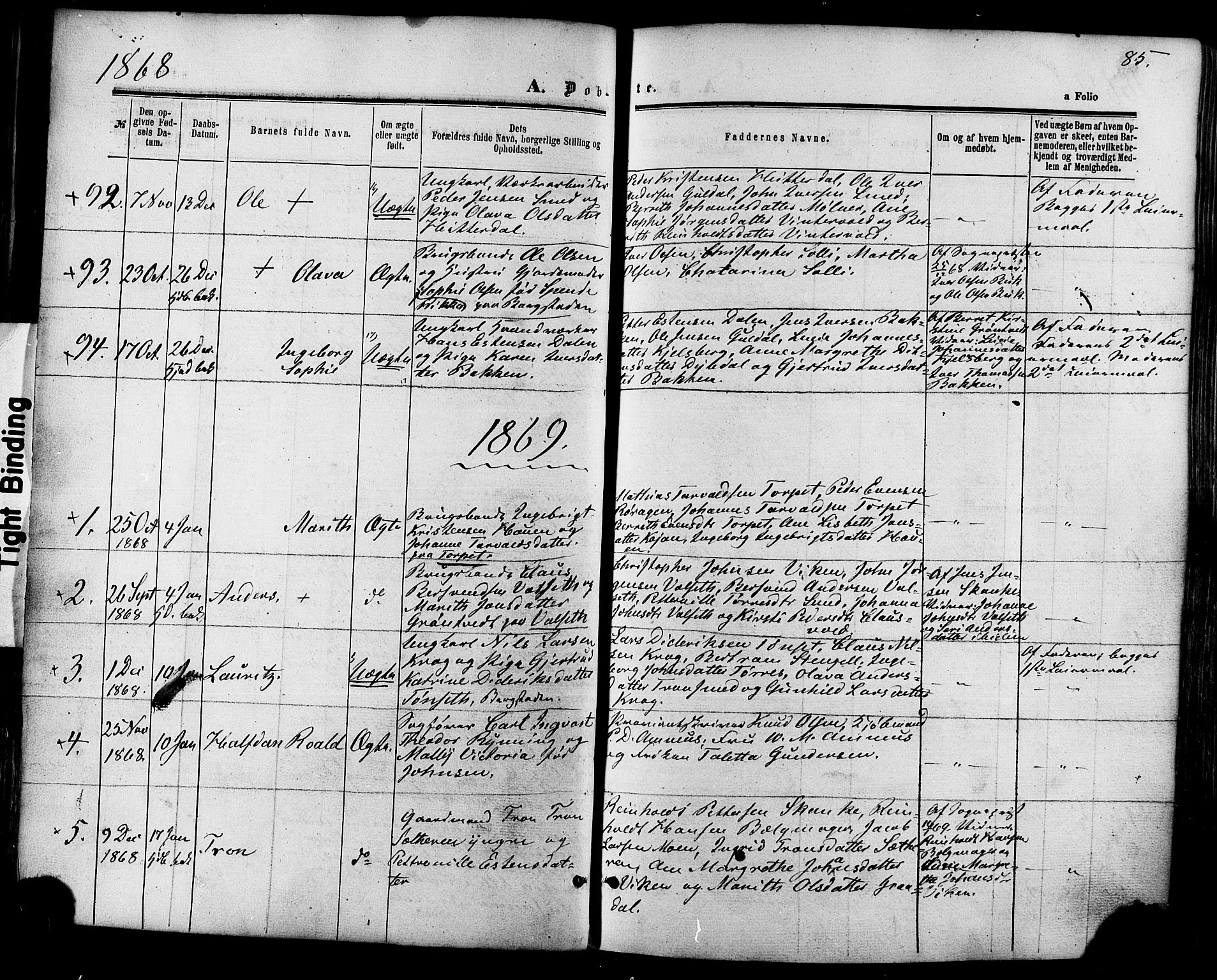 Ministerialprotokoller, klokkerbøker og fødselsregistre - Sør-Trøndelag, SAT/A-1456/681/L0932: Parish register (official) no. 681A10, 1860-1878, p. 85