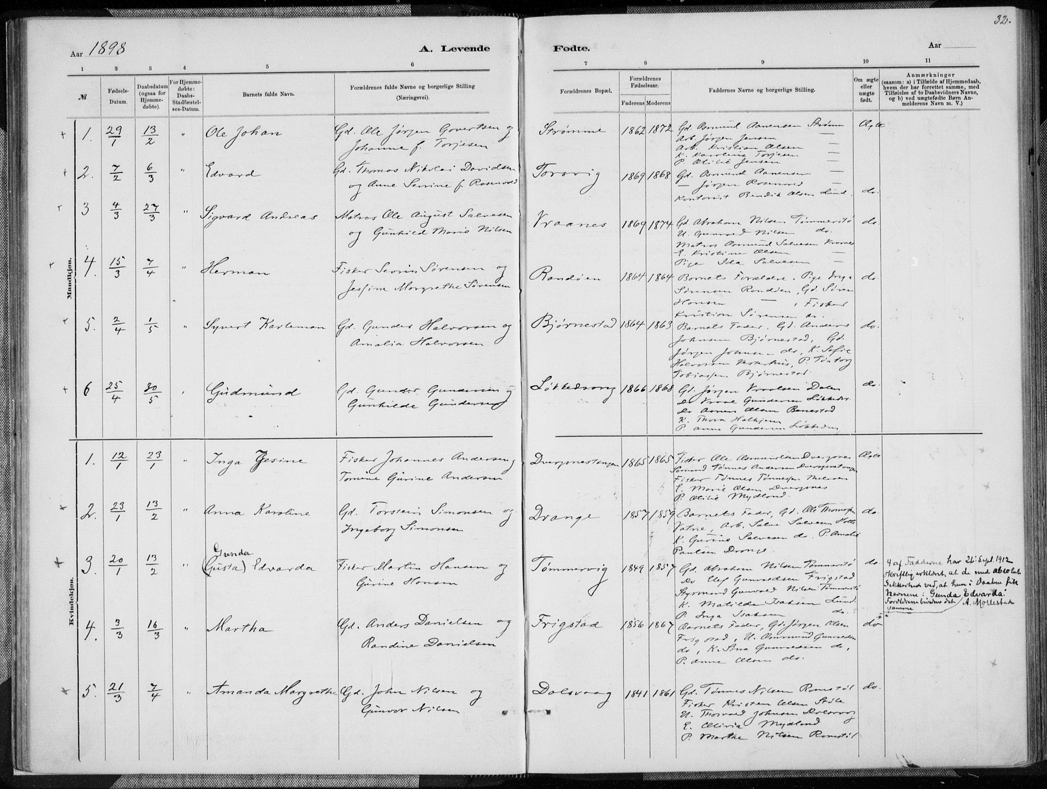 Oddernes sokneprestkontor, AV/SAK-1111-0033/F/Fa/Fab/L0002: Parish register (official) no. A 2, 1884-1903, p. 32