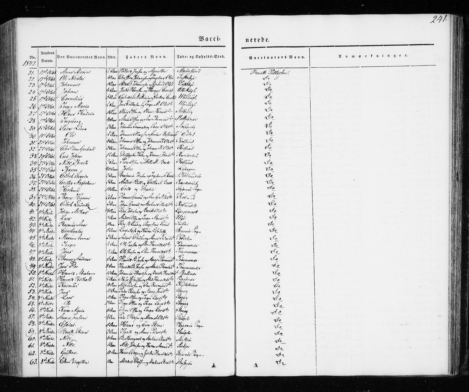 Skjervøy sokneprestkontor, AV/SATØ-S-1300/H/Ha/Haa/L0005kirke: Parish register (official) no. 5, 1838-1847, p. 241