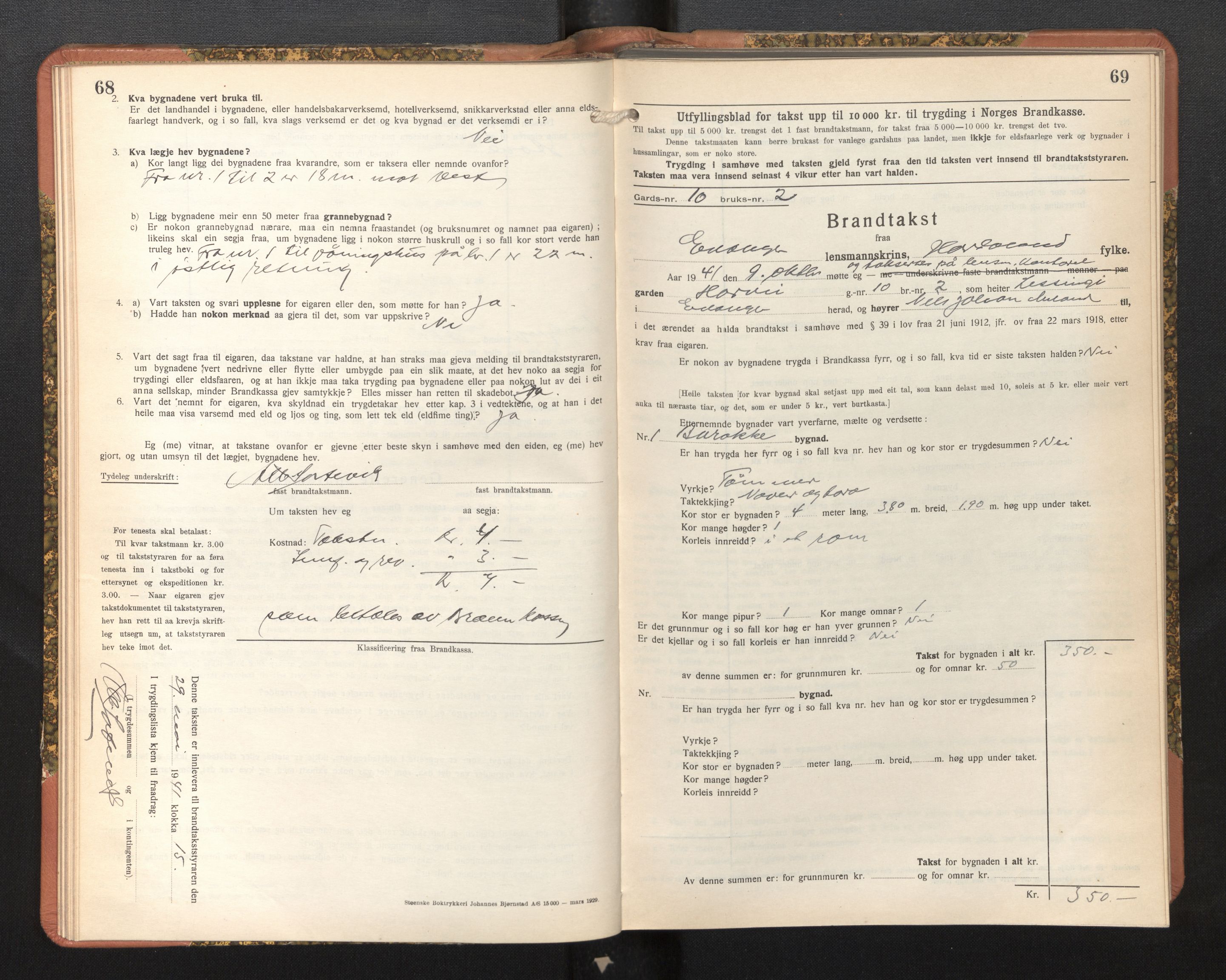 Lensmannen i Evanger, SAB/A-31701/0012/L0006: Branntakstprotokoll, skjematakst, 1936-1955, p. 68-69