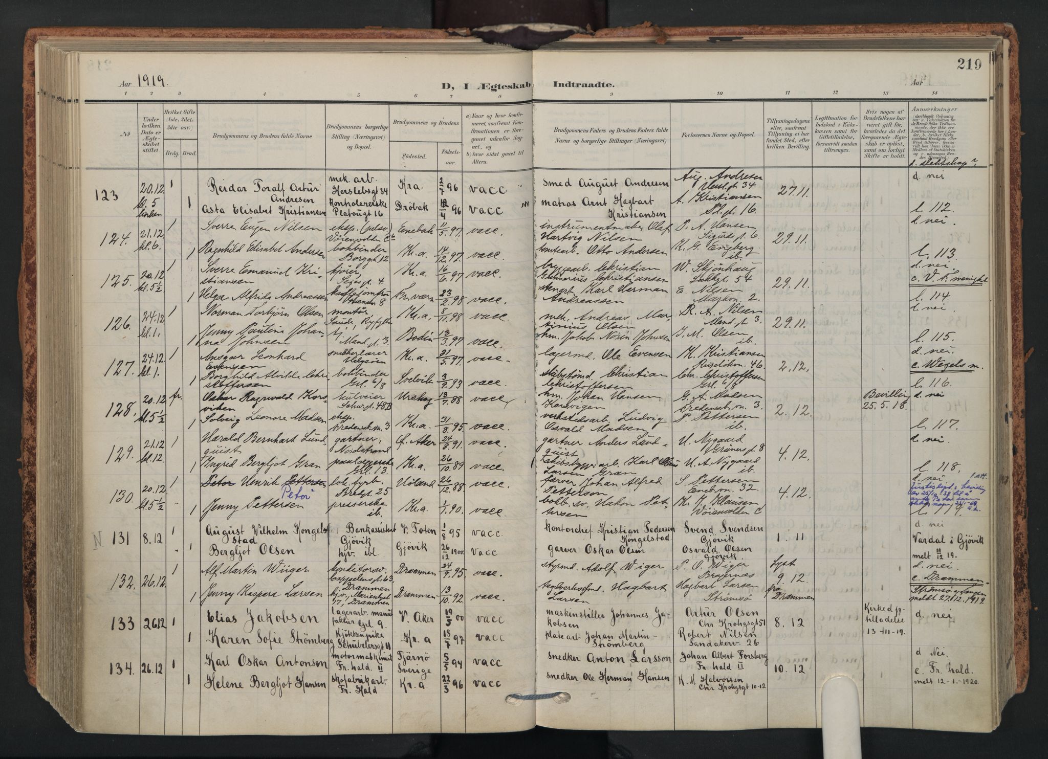 Grønland prestekontor Kirkebøker, SAO/A-10848/F/Fa/L0017: Parish register (official) no. 17, 1906-1934, p. 219