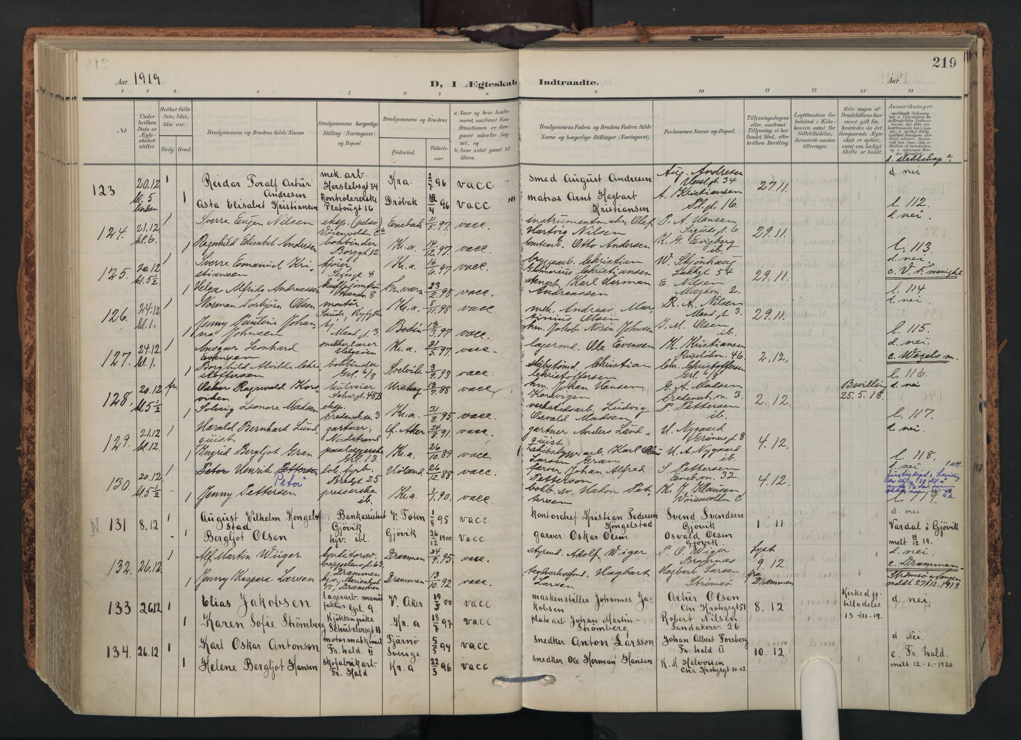 Grønland prestekontor Kirkebøker, AV/SAO-A-10848/F/Fa/L0017: Parish register (official) no. 17, 1906-1934, p. 219