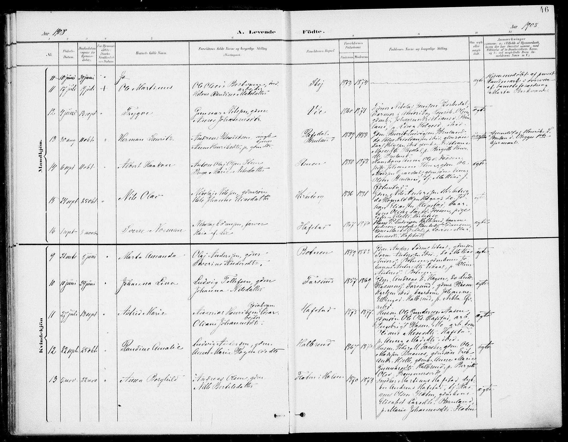 Førde sokneprestembete, SAB/A-79901/H/Haa/Haab/L0002: Parish register (official) no. B  2, 1899-1920, p. 46