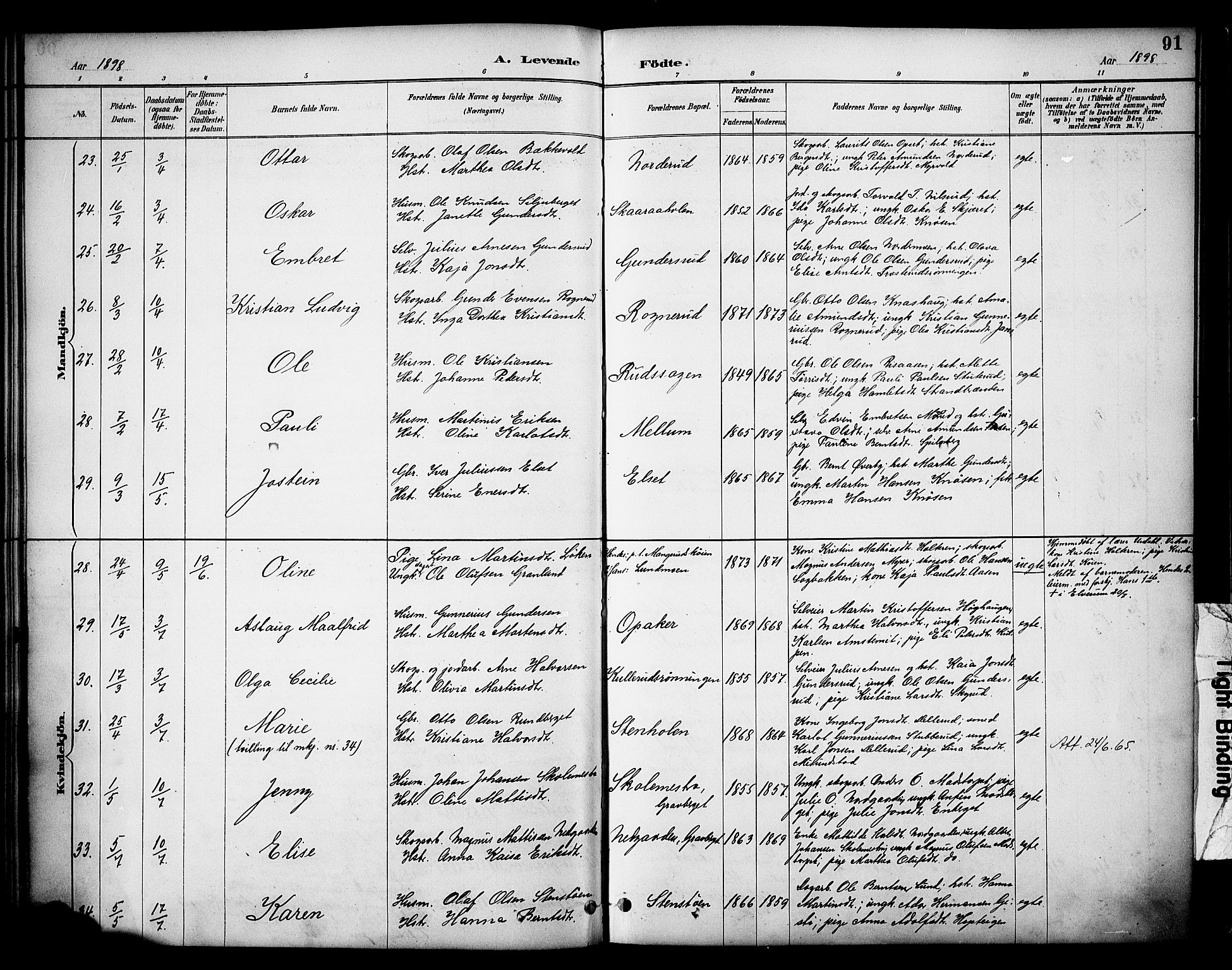 Våler prestekontor, Hedmark, AV/SAH-PREST-040/H/Ha/Haa/L0005: Parish register (official) no. 5, 1887-1905, p. 91