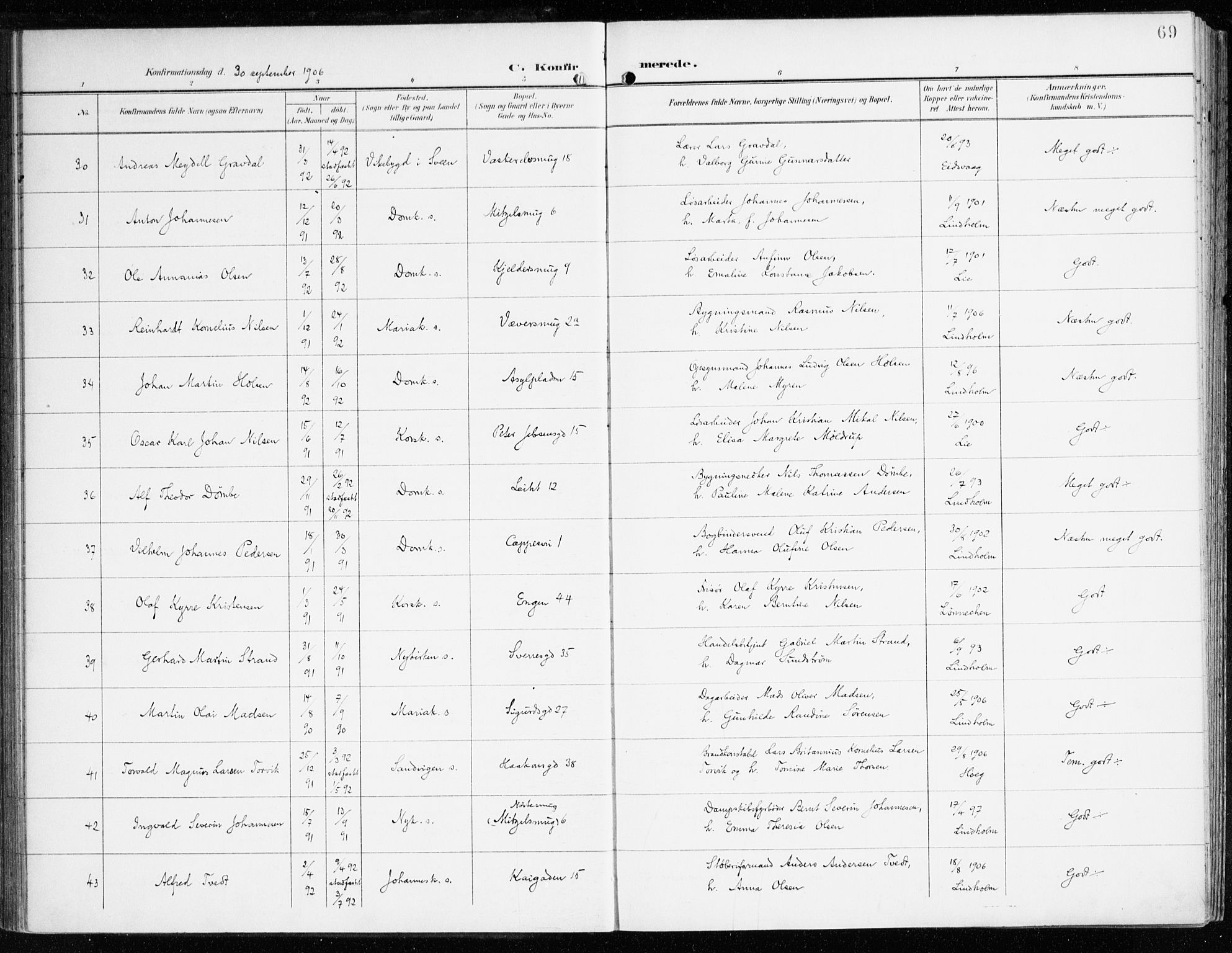 Domkirken sokneprestembete, AV/SAB-A-74801/H/Haa/L0031: Parish register (official) no. C 6, 1898-1915, p. 69