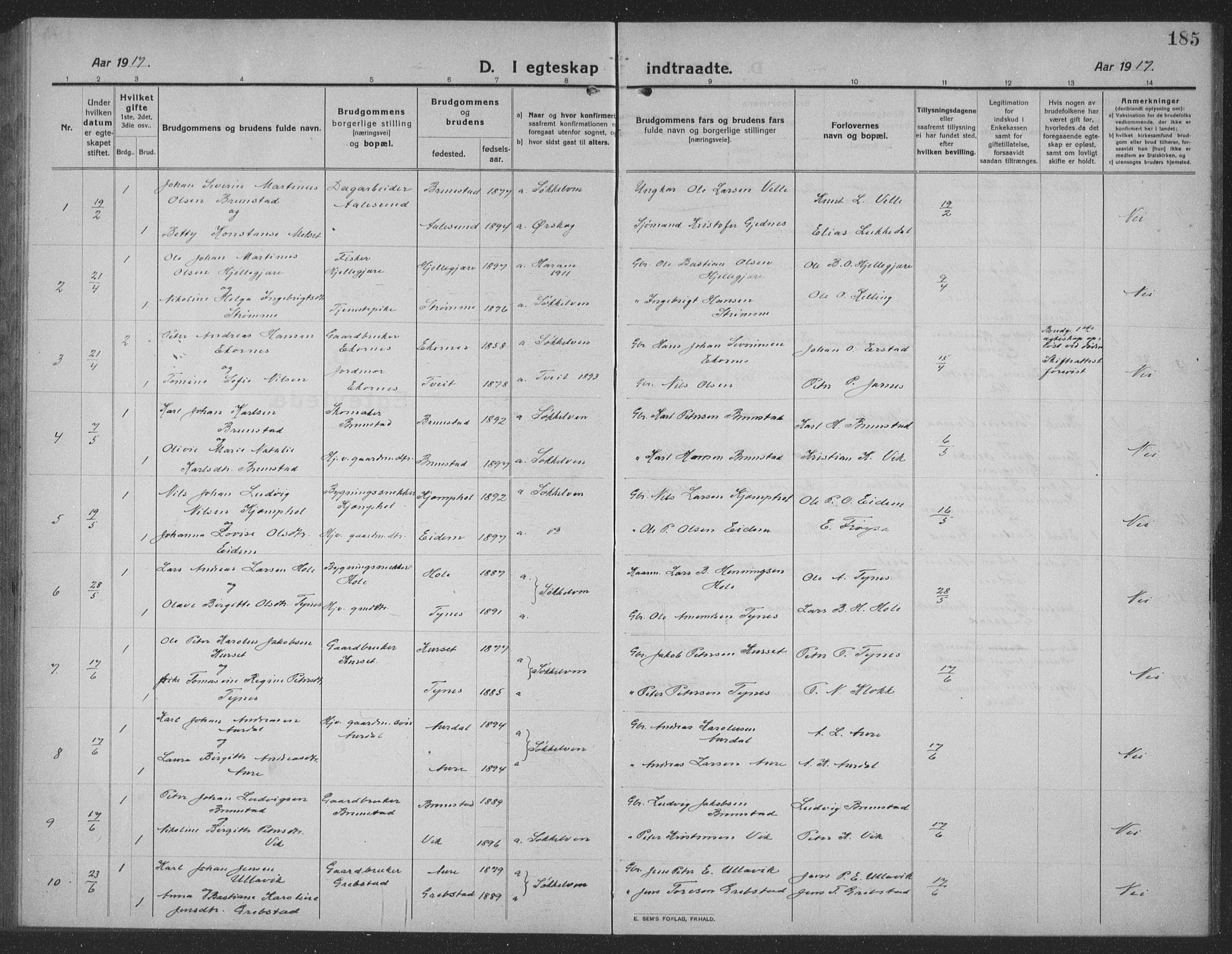 Ministerialprotokoller, klokkerbøker og fødselsregistre - Møre og Romsdal, AV/SAT-A-1454/523/L0342: Parish register (copy) no. 523C05, 1916-1937, p. 185