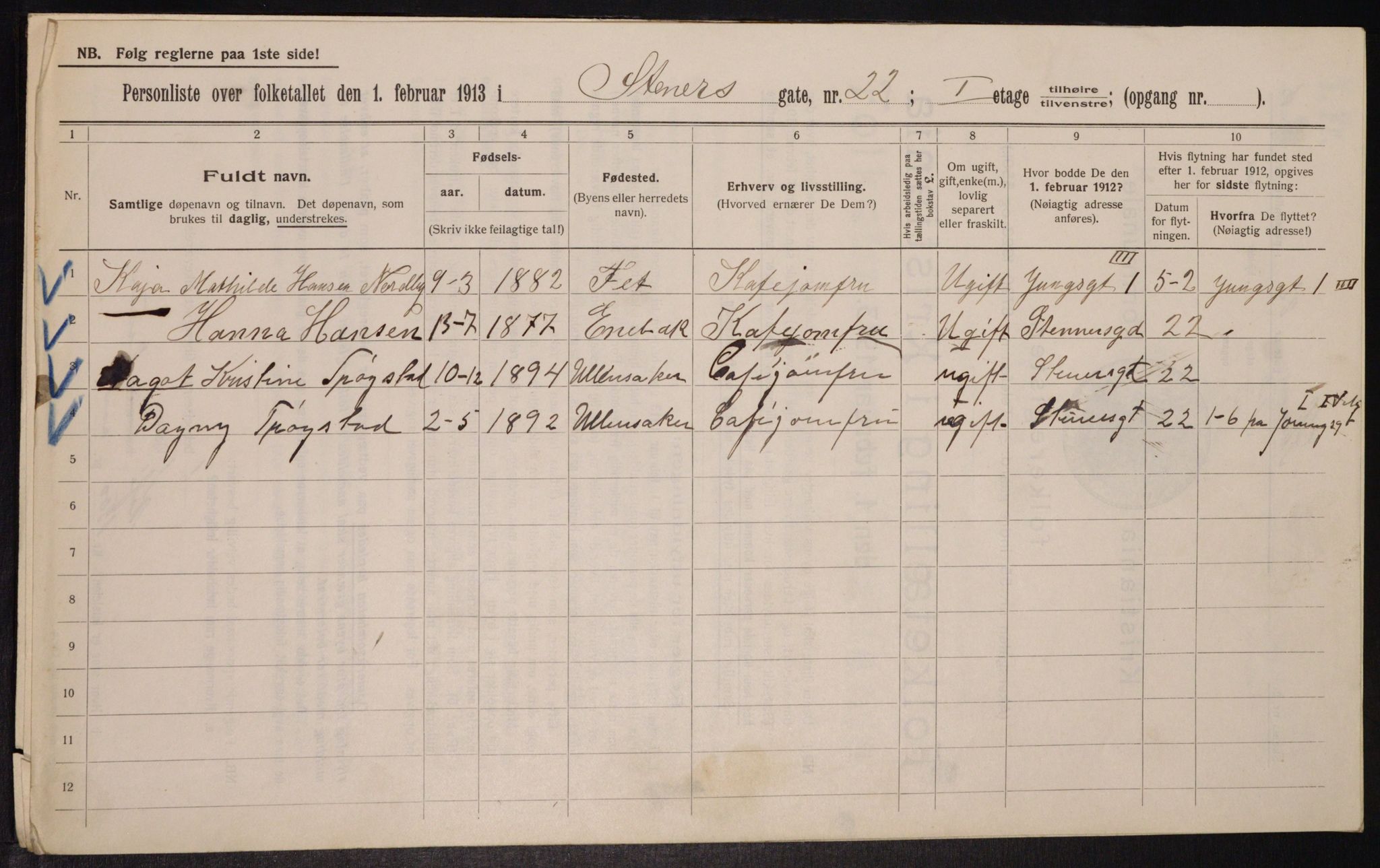 OBA, Municipal Census 1913 for Kristiania, 1913, p. 101609