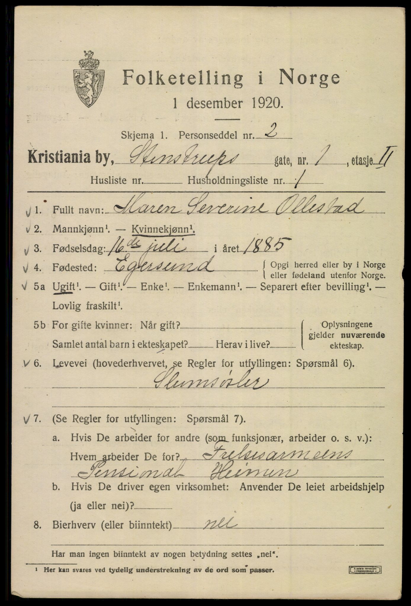 SAO, 1920 census for Kristiania, 1920, p. 537361