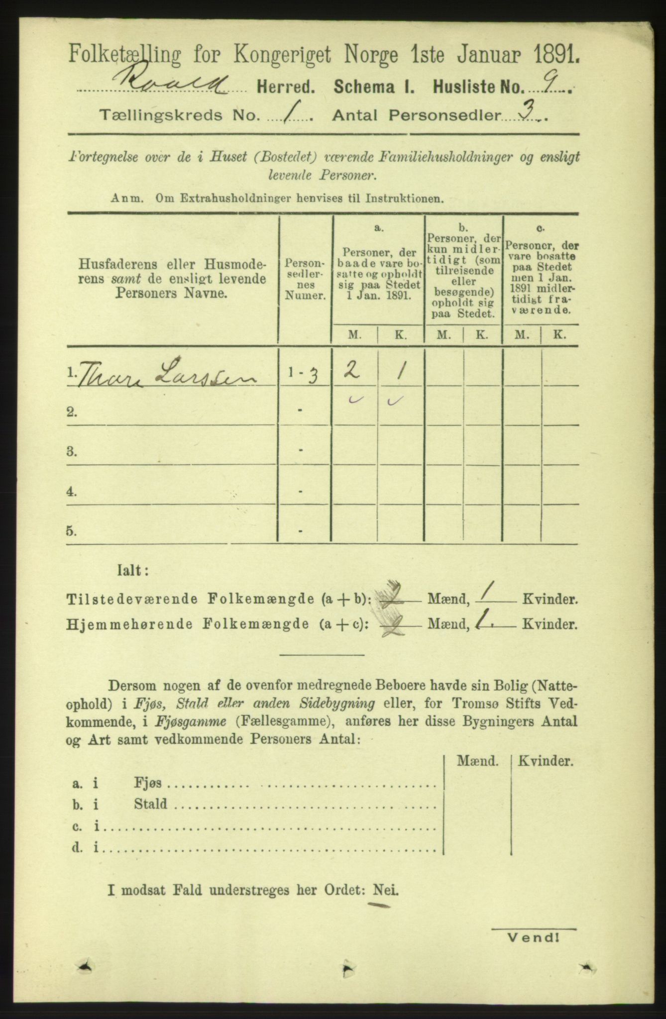 RA, 1891 census for 1533 Roald, 1891, p. 18