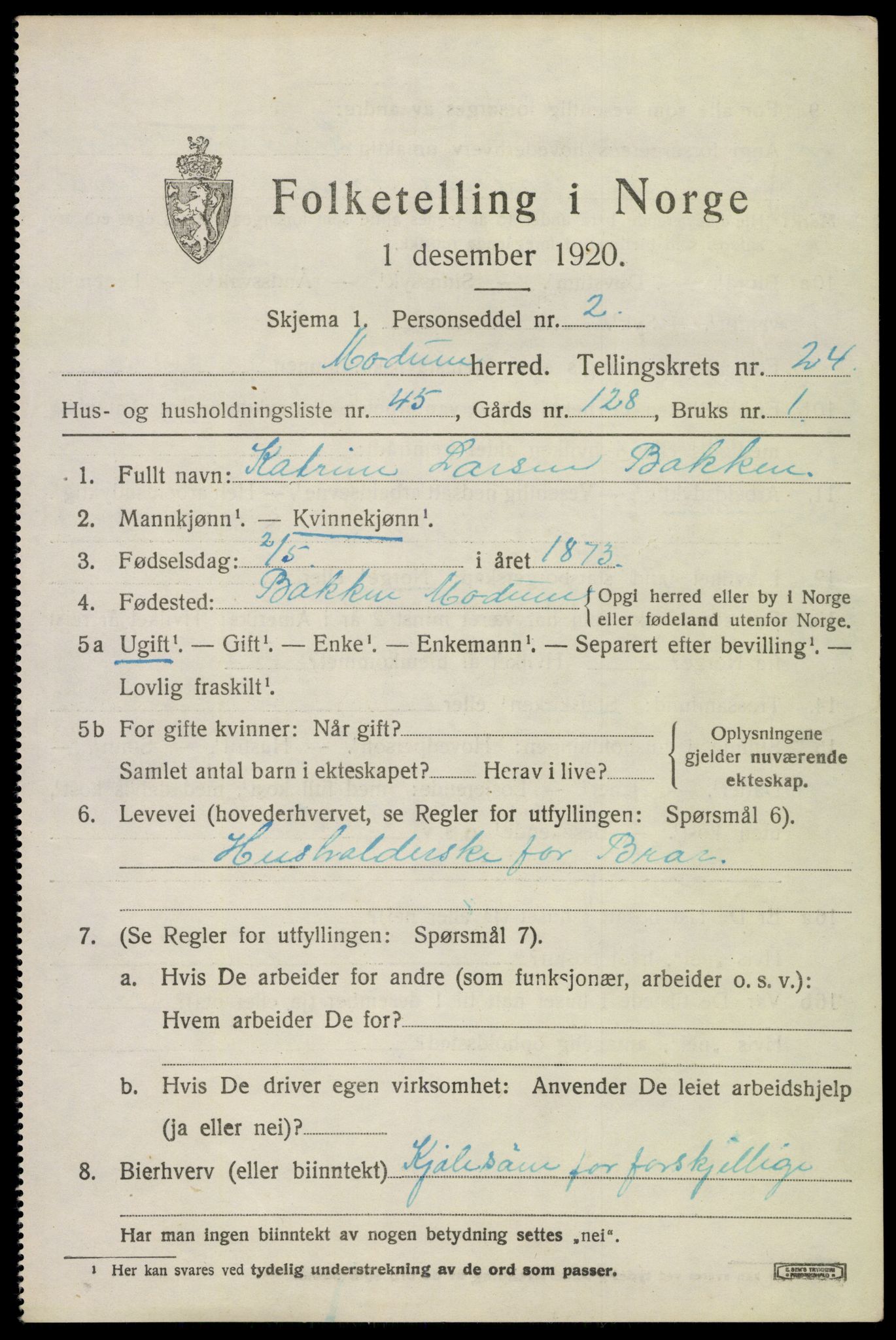 SAKO, 1920 census for Modum, 1920, p. 24773