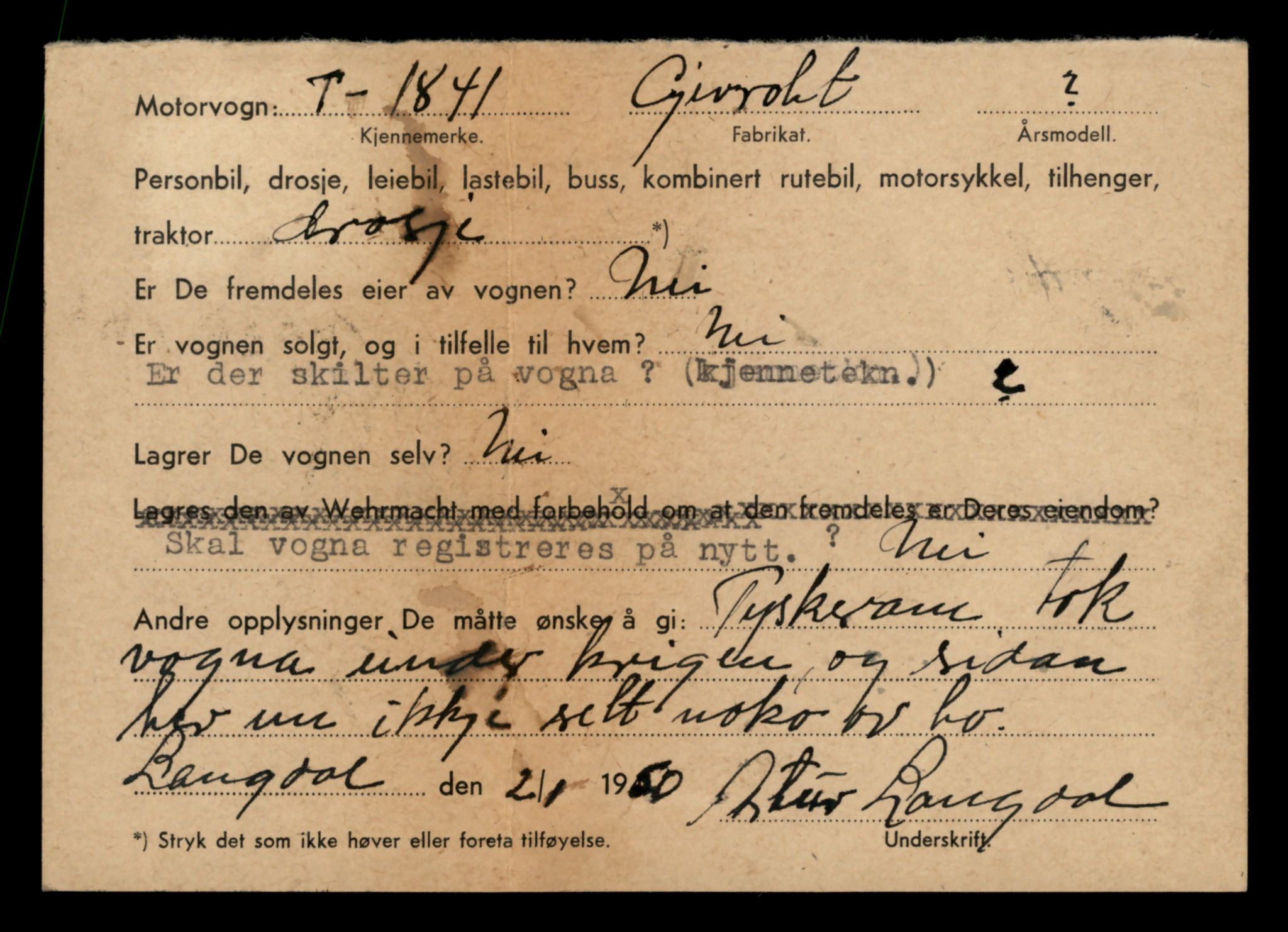 Møre og Romsdal vegkontor - Ålesund trafikkstasjon, SAT/A-4099/F/Fe/L0015: Registreringskort for kjøretøy T 1700 - T 1850, 1927-1998, p. 2896