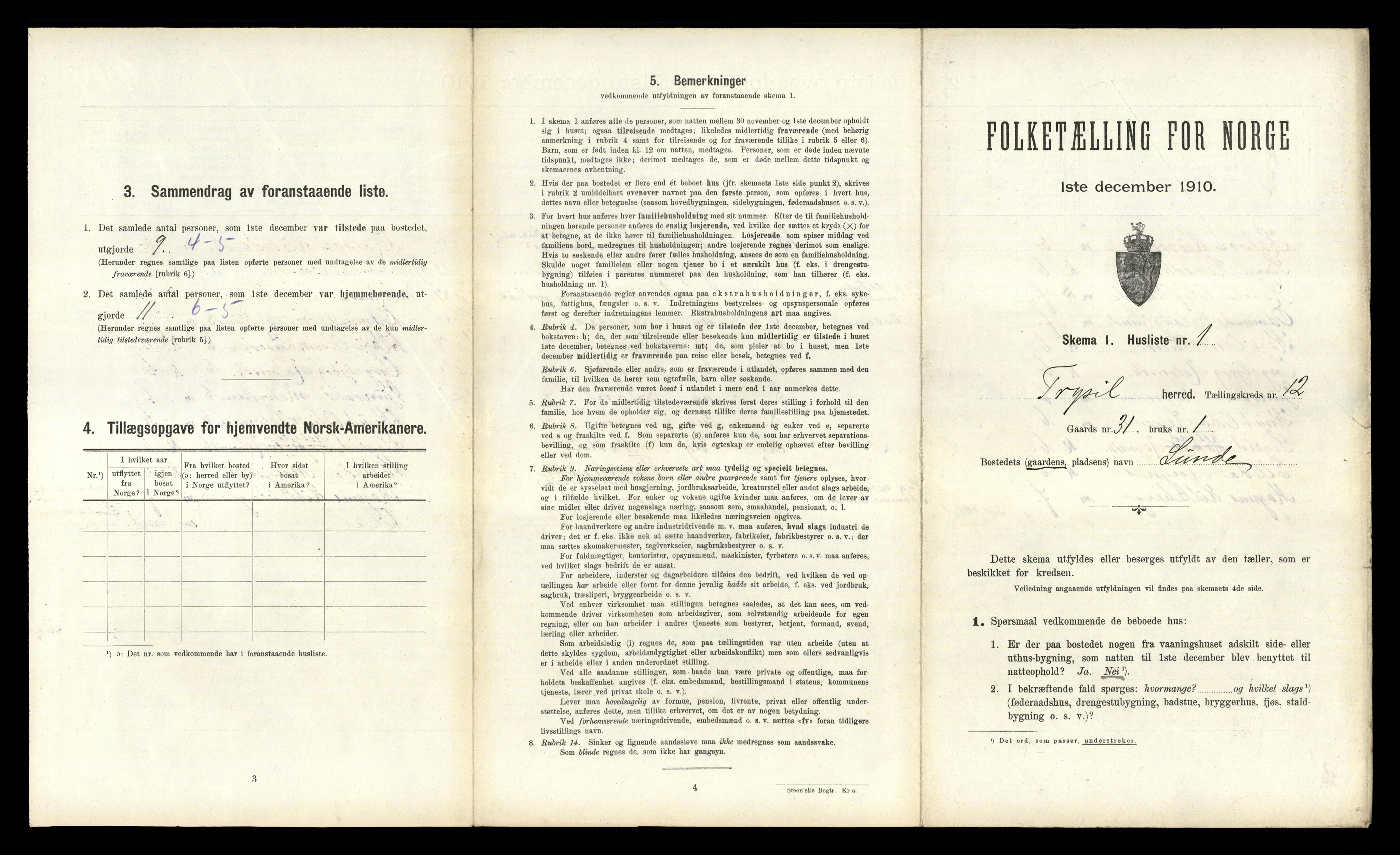 RA, 1910 census for Trysil, 1910, p. 1369