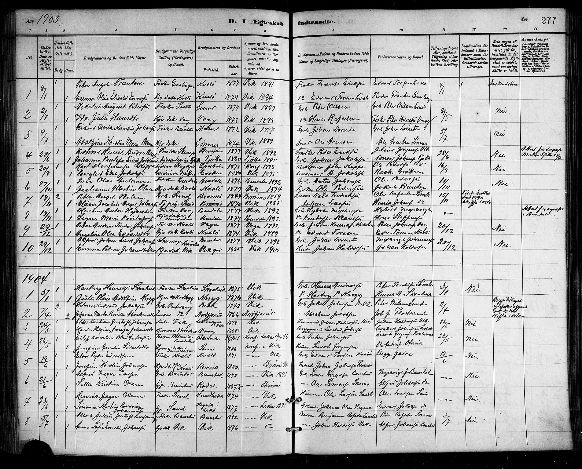 Ministerialprotokoller, klokkerbøker og fødselsregistre - Nordland, AV/SAT-A-1459/812/L0188: Parish register (copy) no. 812C06, 1884-1912, p. 277