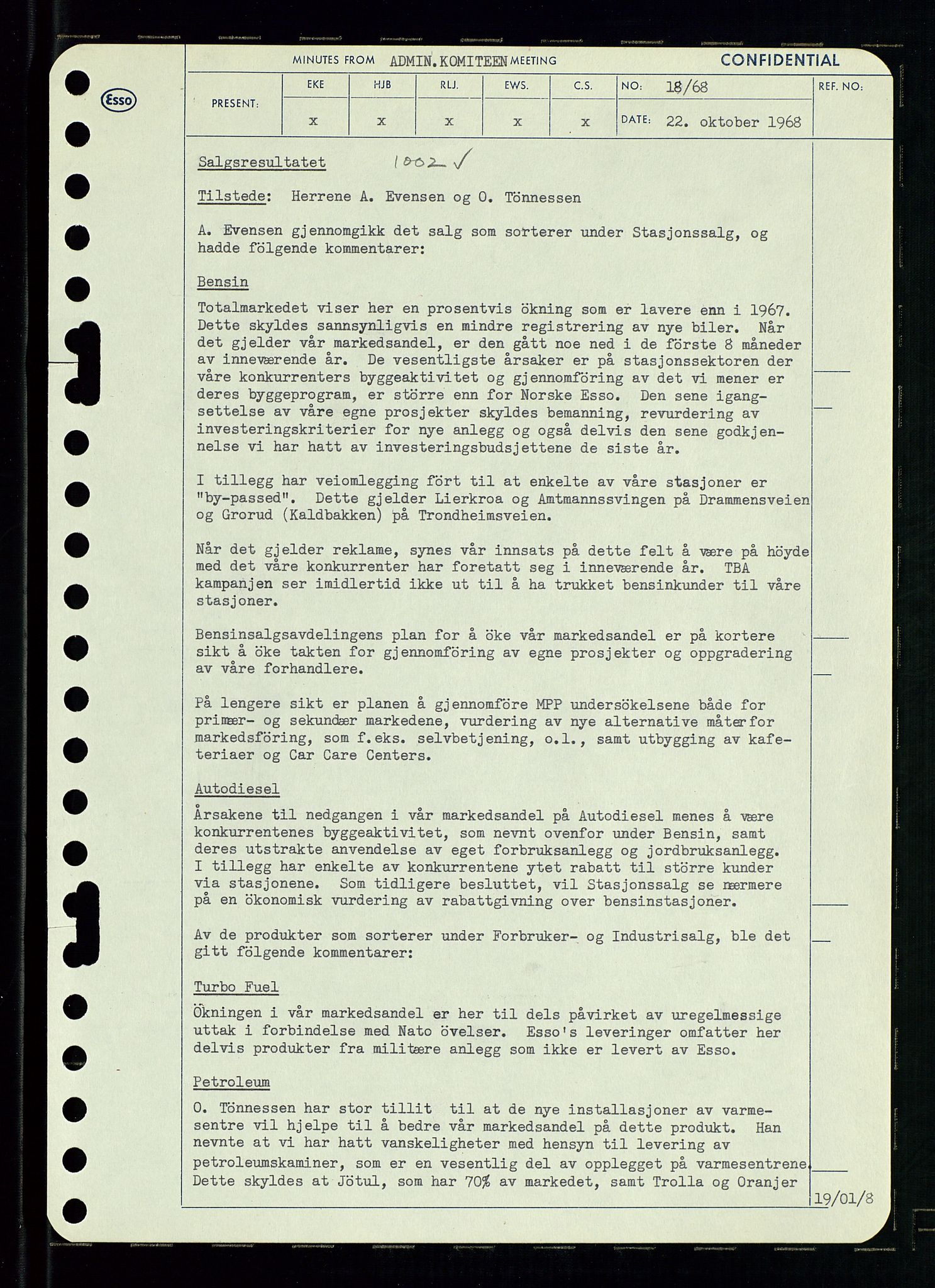 Pa 0982 - Esso Norge A/S, AV/SAST-A-100448/A/Aa/L0002/0004: Den administrerende direksjon Board minutes (styrereferater) / Den administrerende direksjon Board minutes (styrereferater), 1968, p. 98