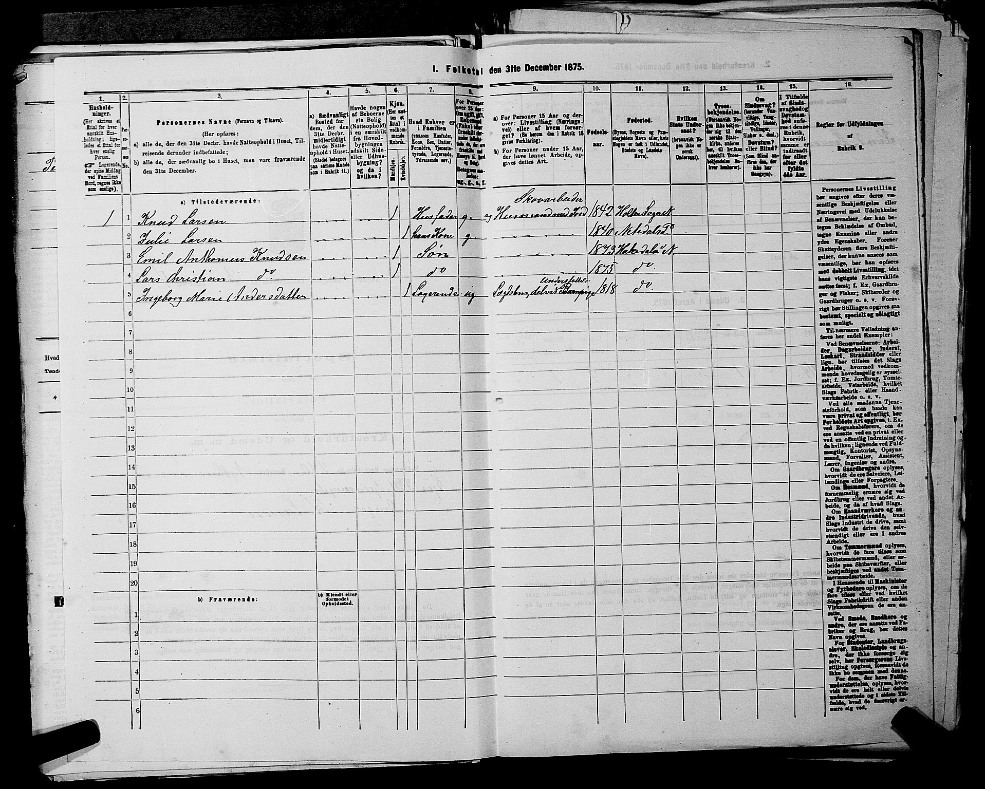 RA, 1875 census for 0233P Nittedal, 1875, p. 614