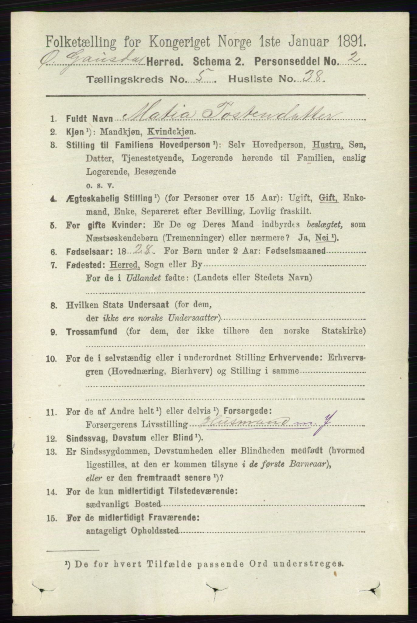 RA, 1891 census for 0522 Østre Gausdal, 1891, p. 3181