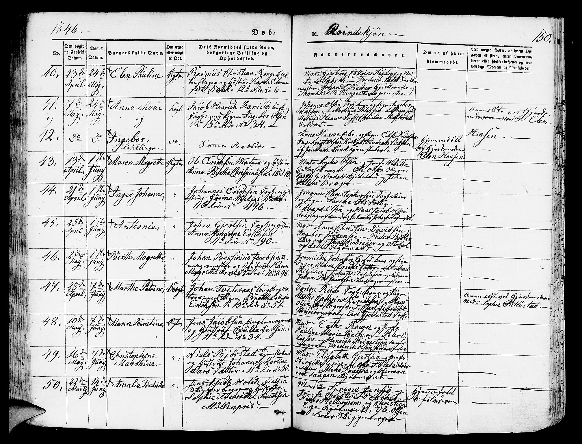 Domkirken sokneprestembete, AV/SAB-A-74801/H/Hab/L0009: Parish register (copy) no. B 2, 1842-1849, p. 150