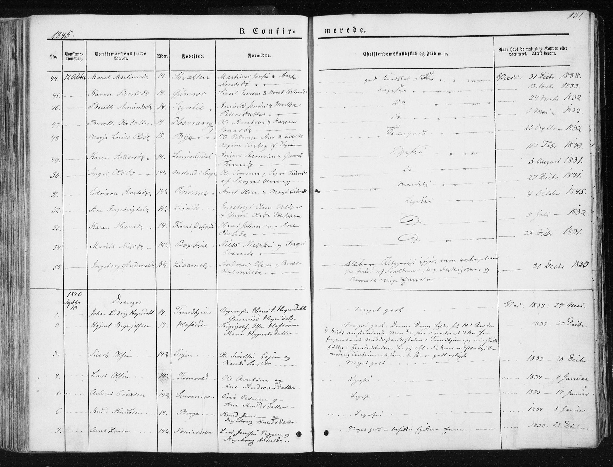 Ministerialprotokoller, klokkerbøker og fødselsregistre - Sør-Trøndelag, SAT/A-1456/668/L0805: Parish register (official) no. 668A05, 1840-1853, p. 131