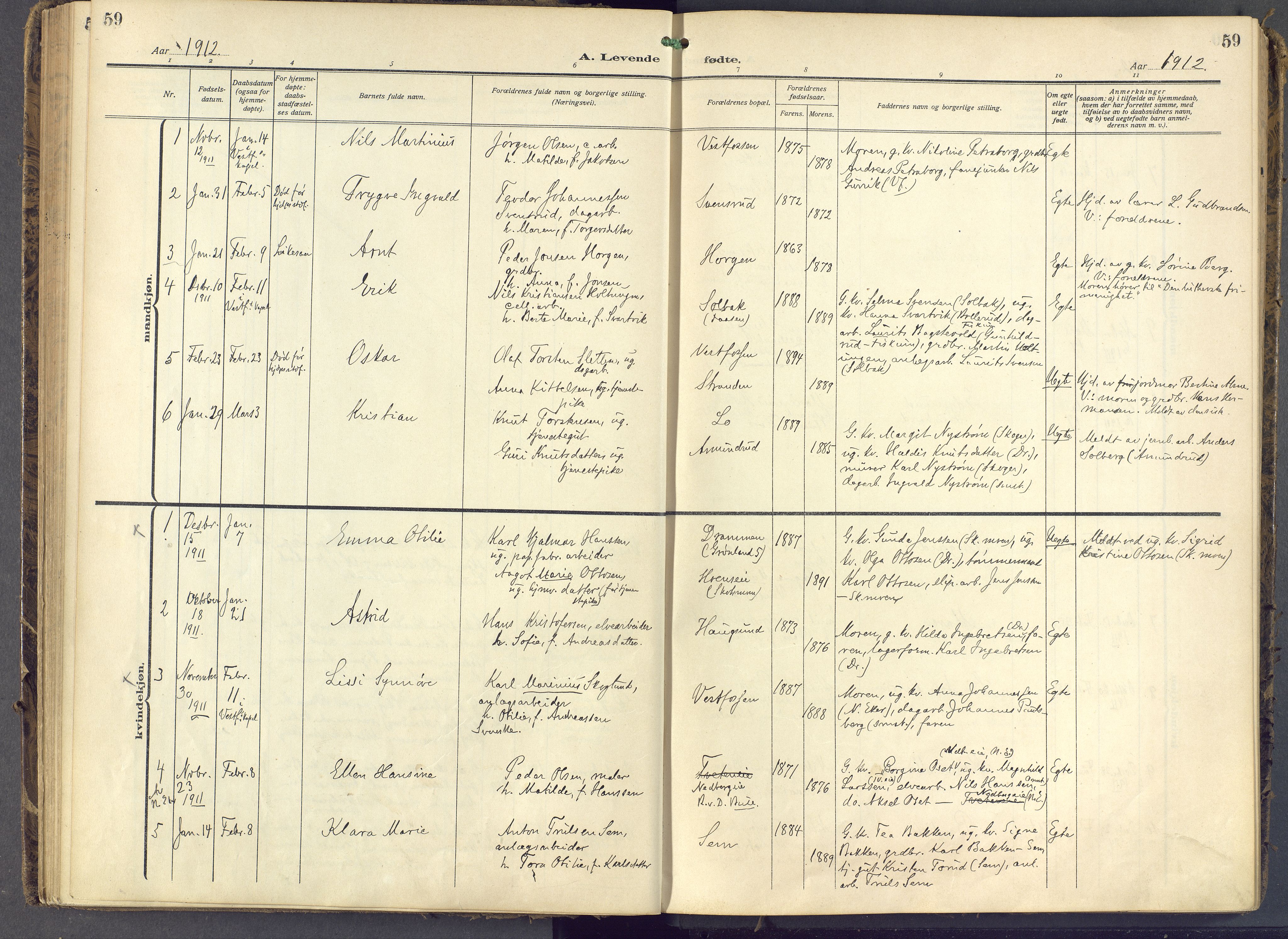 Eiker kirkebøker, AV/SAKO-A-4/F/Fb/L0009: Parish register (official) no. II 9, 1908-1923, p. 59