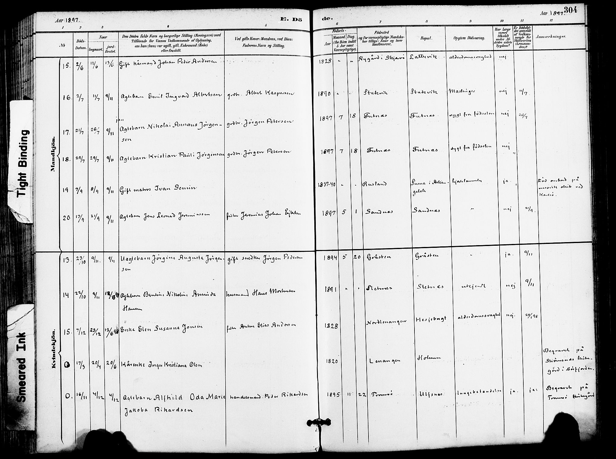 Karlsøy sokneprestembete, AV/SATØ-S-1299/H/Ha/Haa/L0007kirke: Parish register (official) no. 7, 1891-1902, p. 304