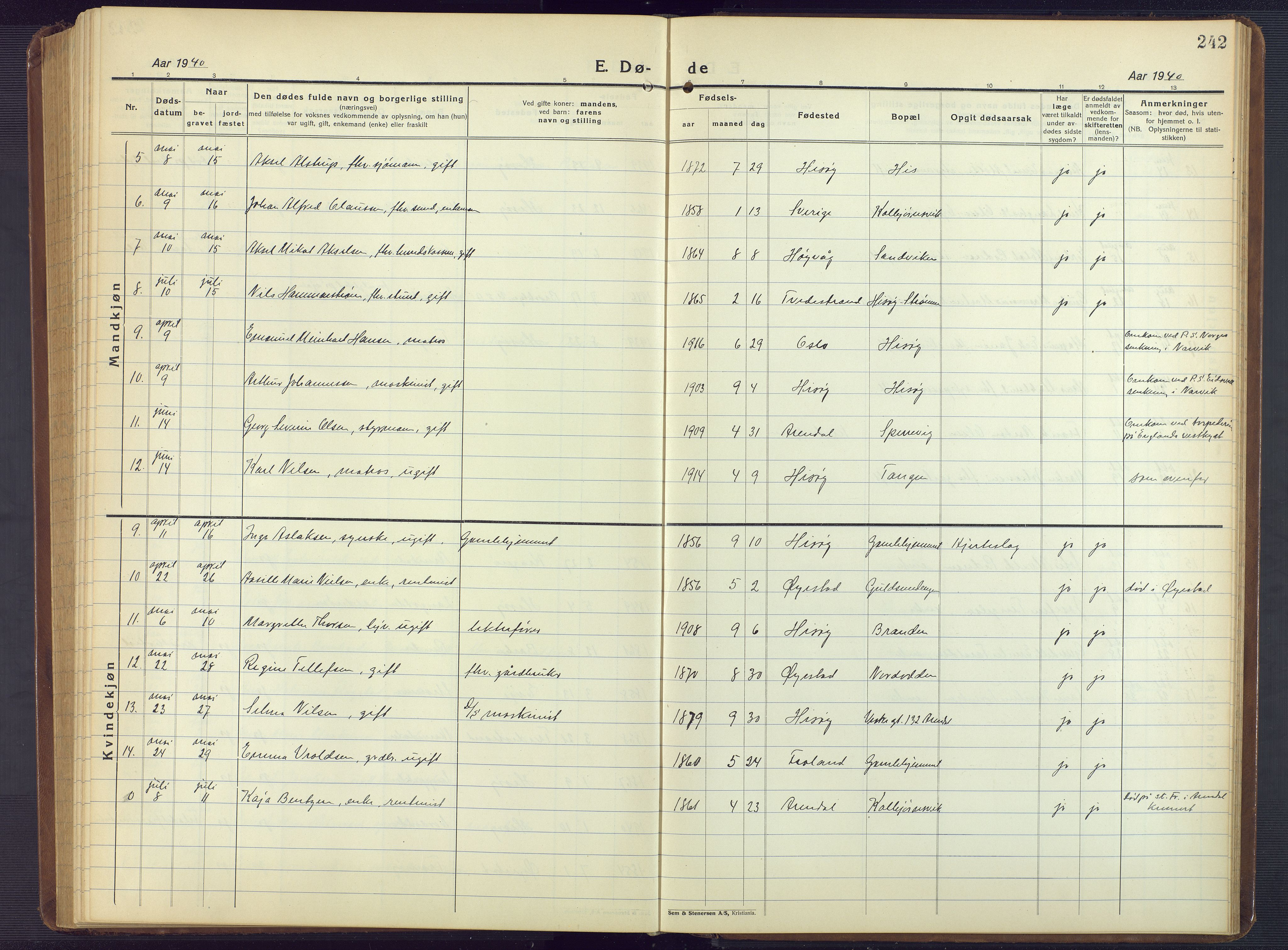 Hisøy sokneprestkontor, AV/SAK-1111-0020/F/Fb/L0005: Parish register (copy) no. B 5, 1924-1946, p. 242