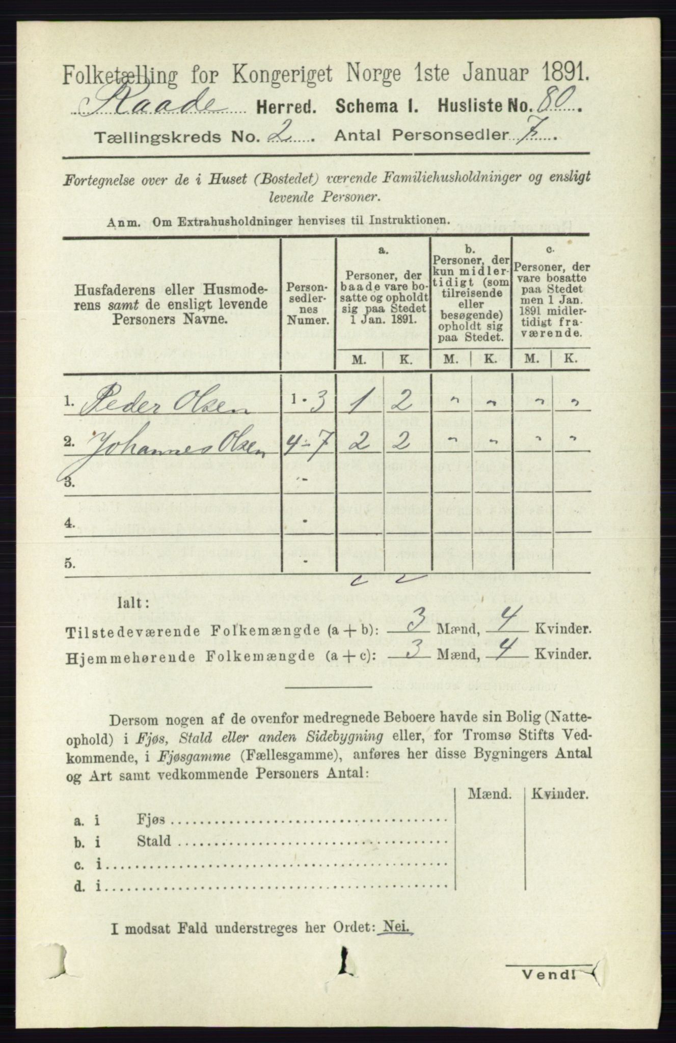 RA, 1891 census for 0135 Råde, 1891, p. 609