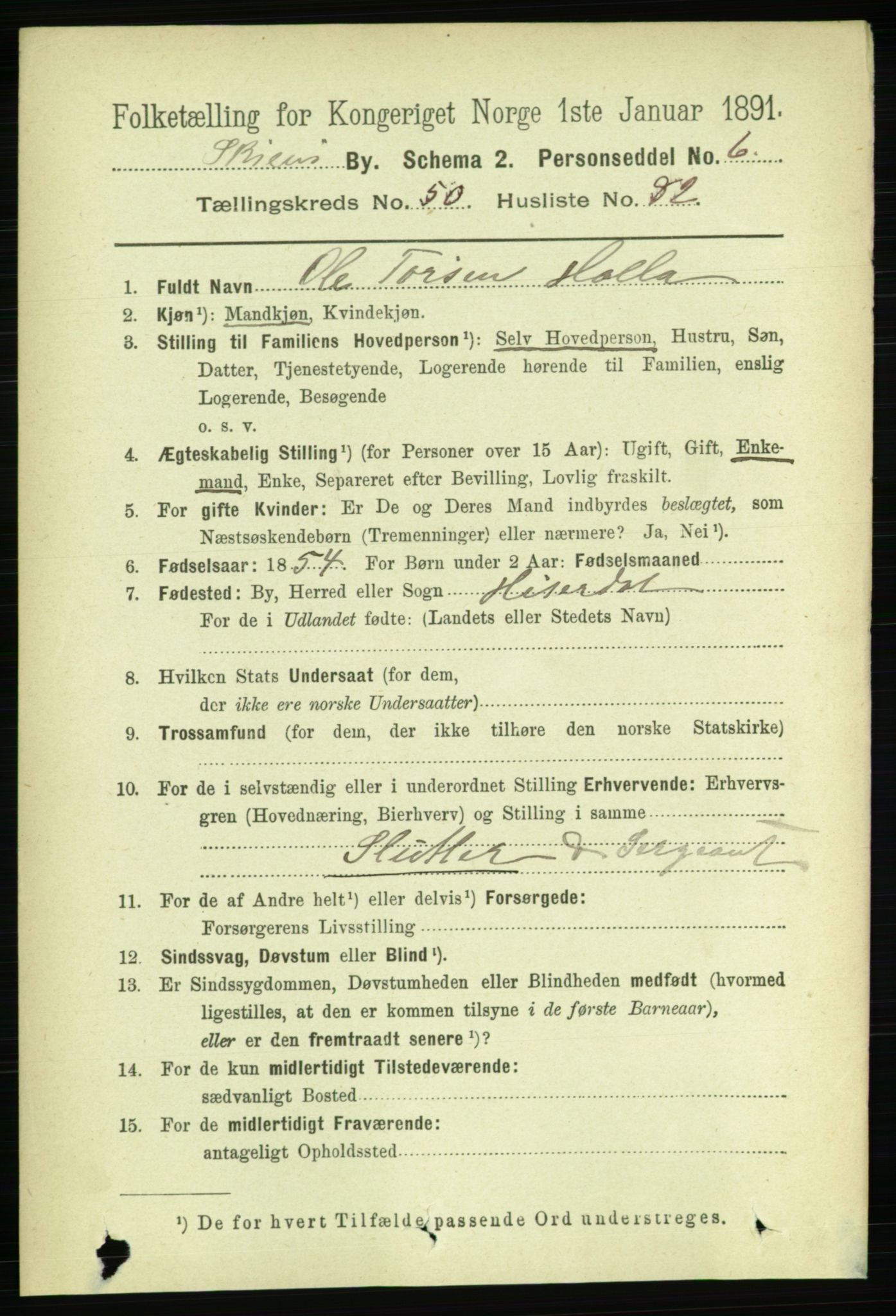 RA, 1891 census for 0806 Skien, 1891, p. 11499