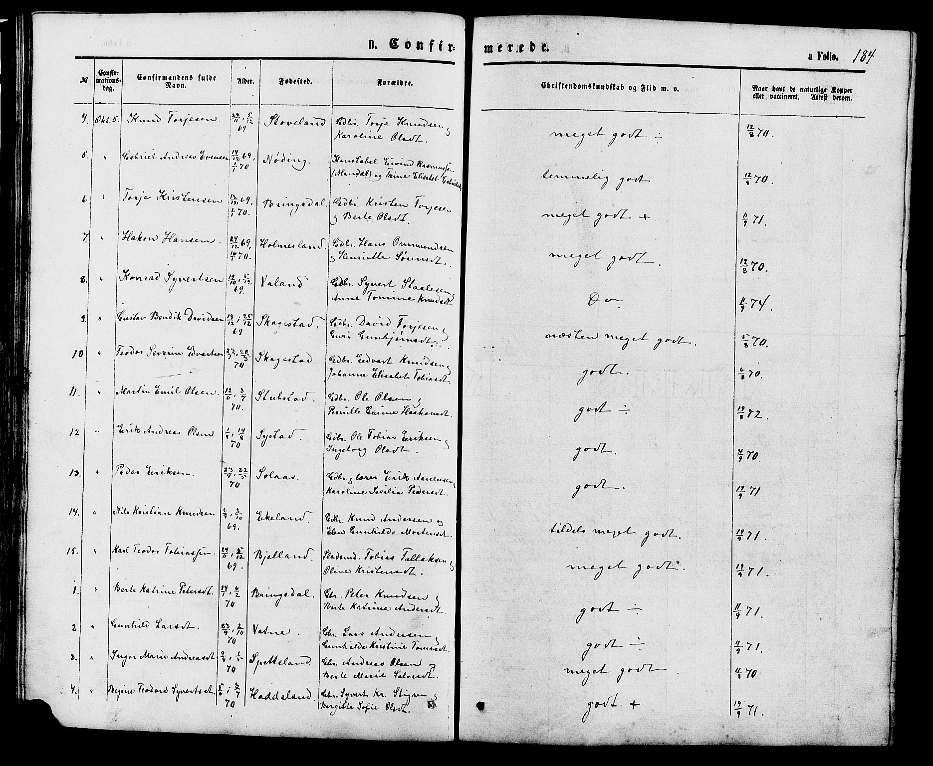 Holum sokneprestkontor, SAK/1111-0022/F/Fb/Fba/L0004: Parish register (copy) no. B 4, 1867-1890, p. 184