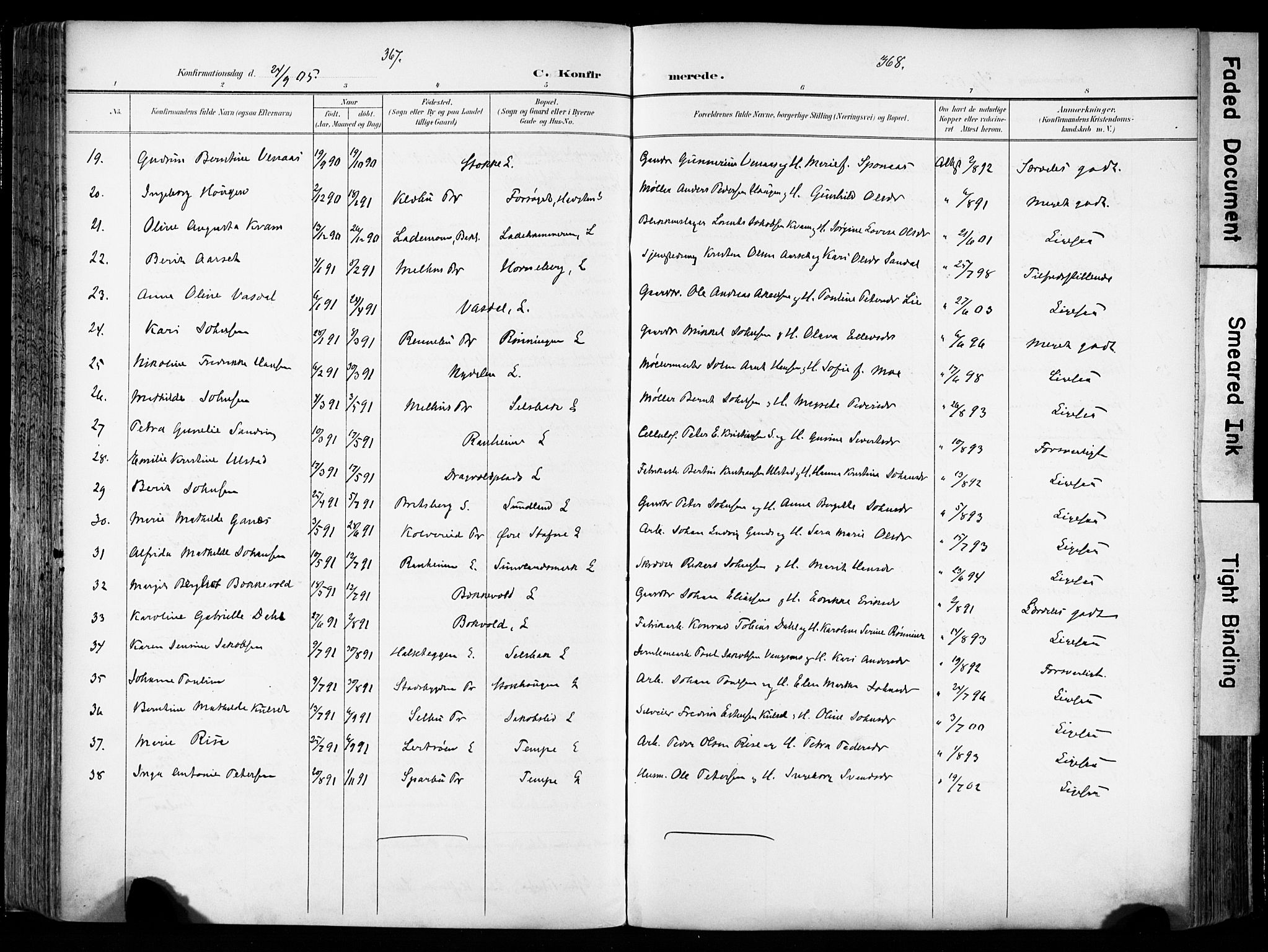 Ministerialprotokoller, klokkerbøker og fødselsregistre - Sør-Trøndelag, AV/SAT-A-1456/606/L0301: Parish register (official) no. 606A16, 1894-1907, p. 367-368
