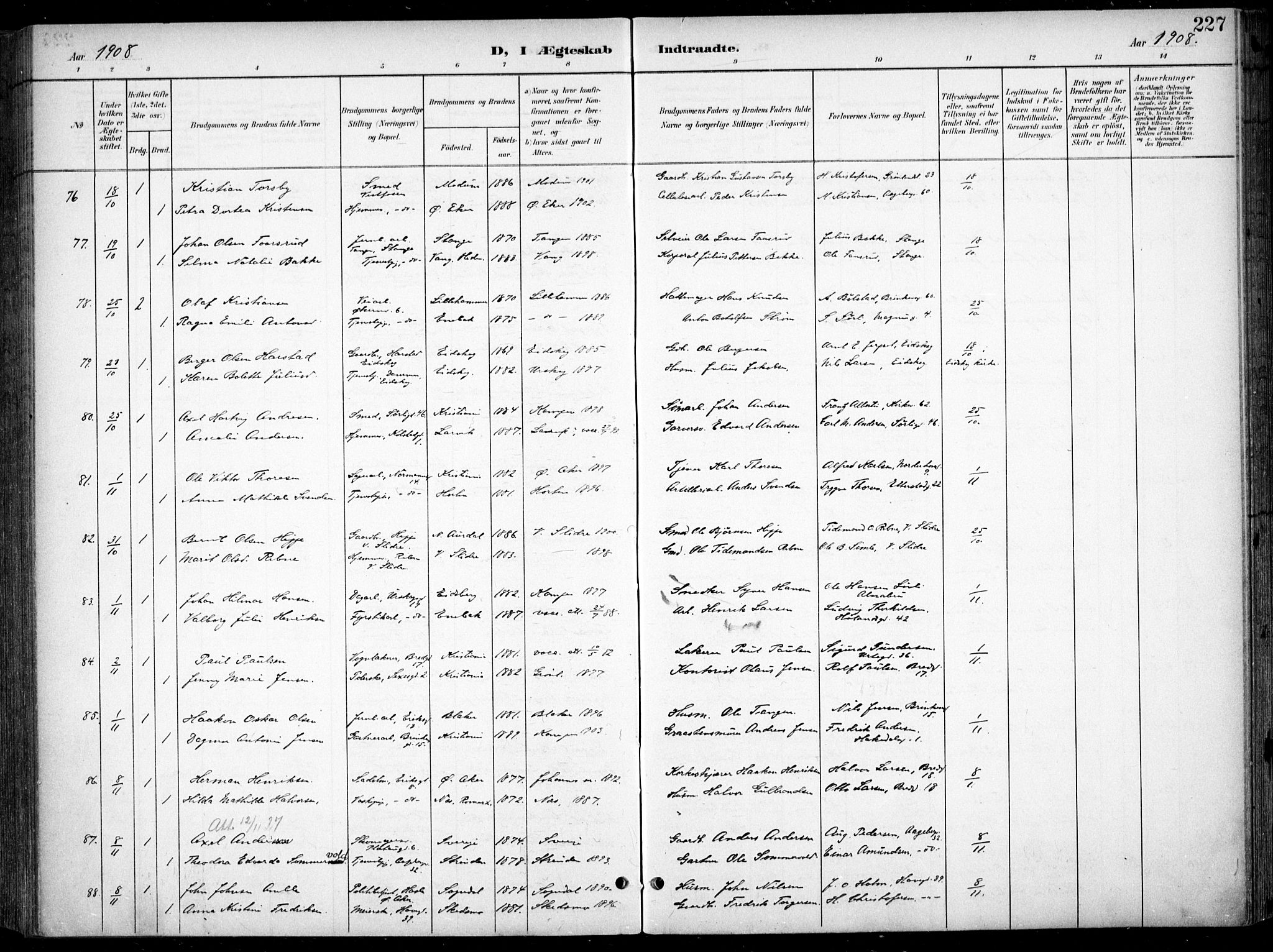 Kampen prestekontor Kirkebøker, SAO/A-10853/F/Fa/L0009: Parish register (official) no. I 9, 1899-1911, p. 227