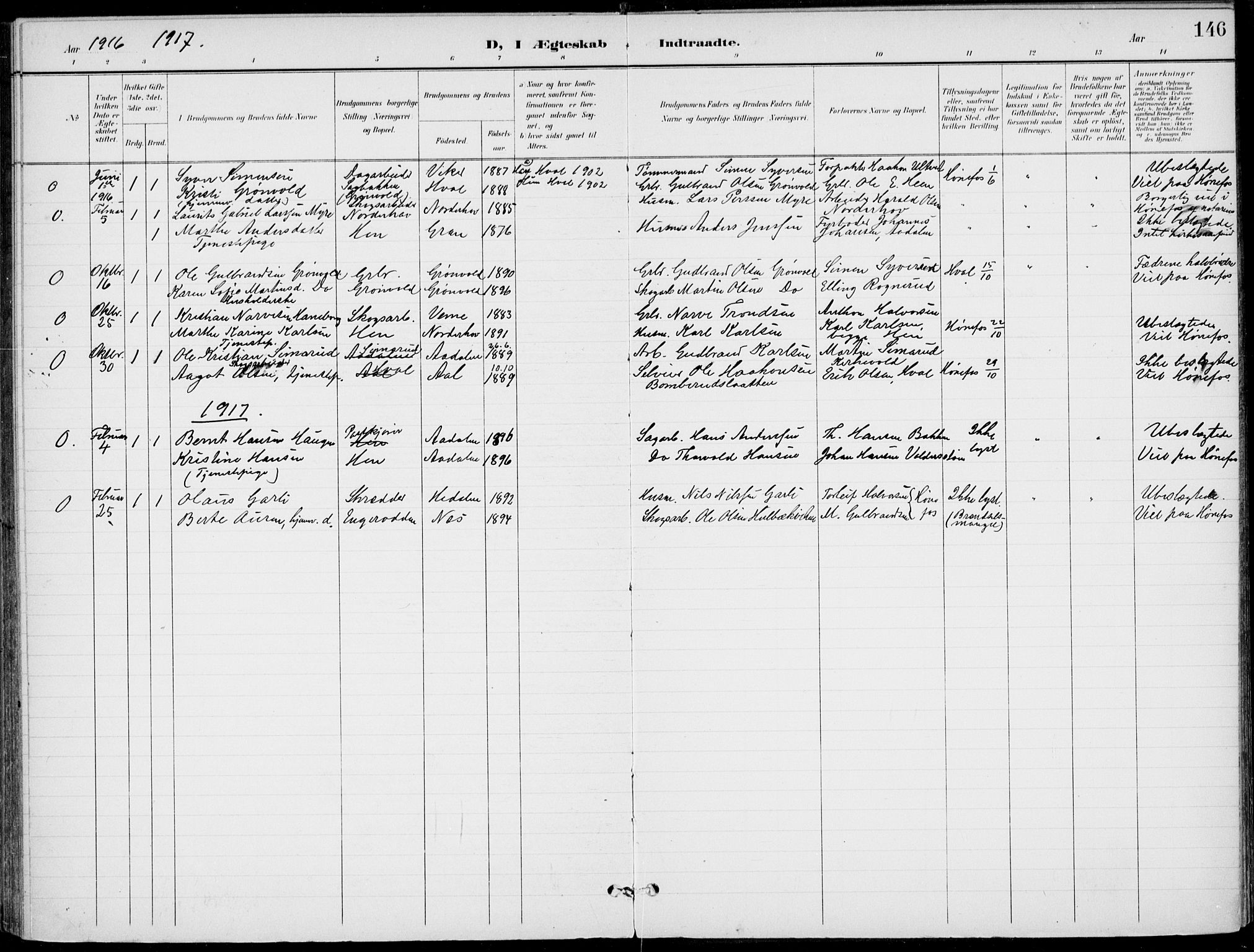 Ådal kirkebøker, AV/SAKO-A-248/F/Fb/L0002: Parish register (official) no. II 2, 1898-1917, p. 146