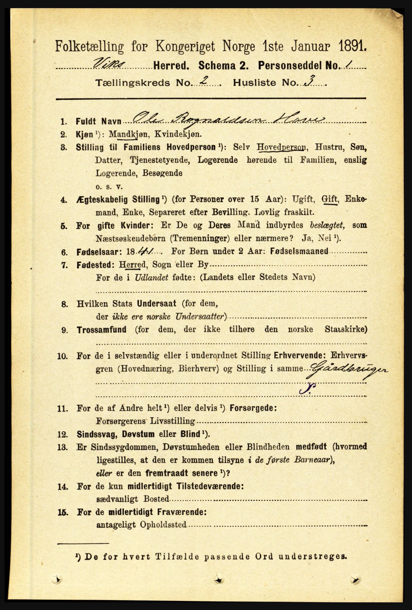 RA, 1891 census for 1417 Vik, 1891, p. 717