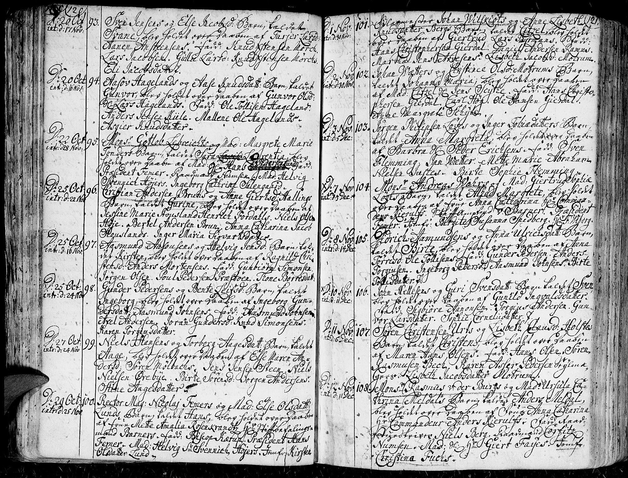 Kristiansand domprosti, AV/SAK-1112-0006/F/Fa/L0001: Parish register (official) no. A 1, 1734-1793, p. 120-121