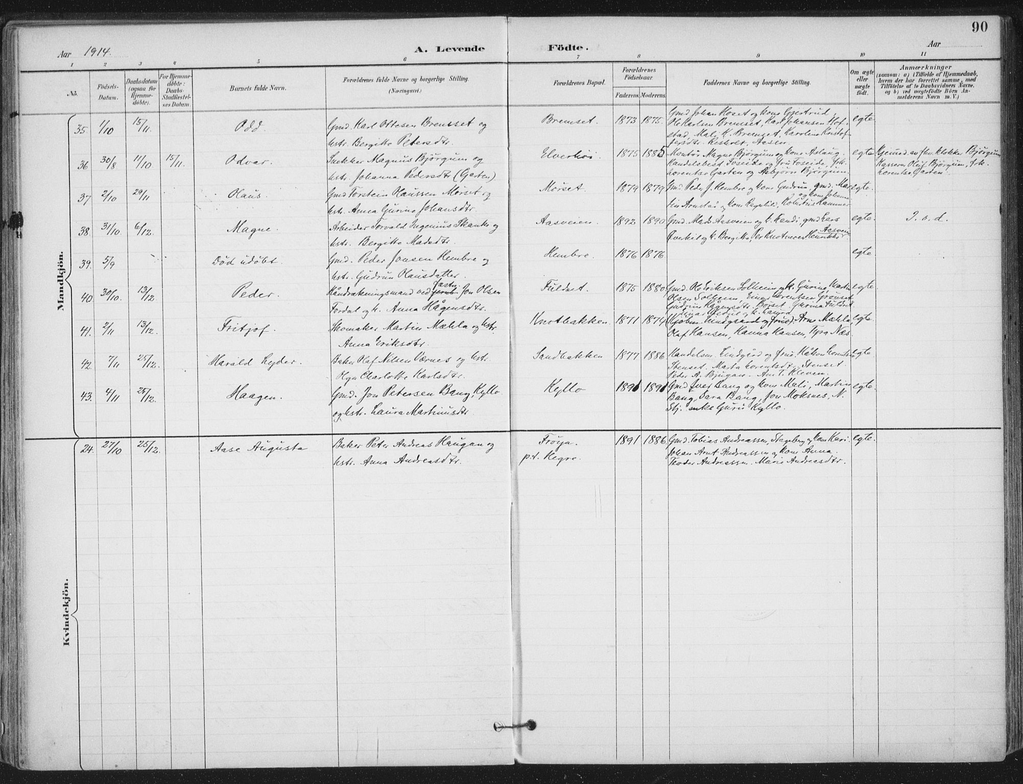 Ministerialprotokoller, klokkerbøker og fødselsregistre - Nord-Trøndelag, SAT/A-1458/703/L0031: Parish register (official) no. 703A04, 1893-1914, p. 90