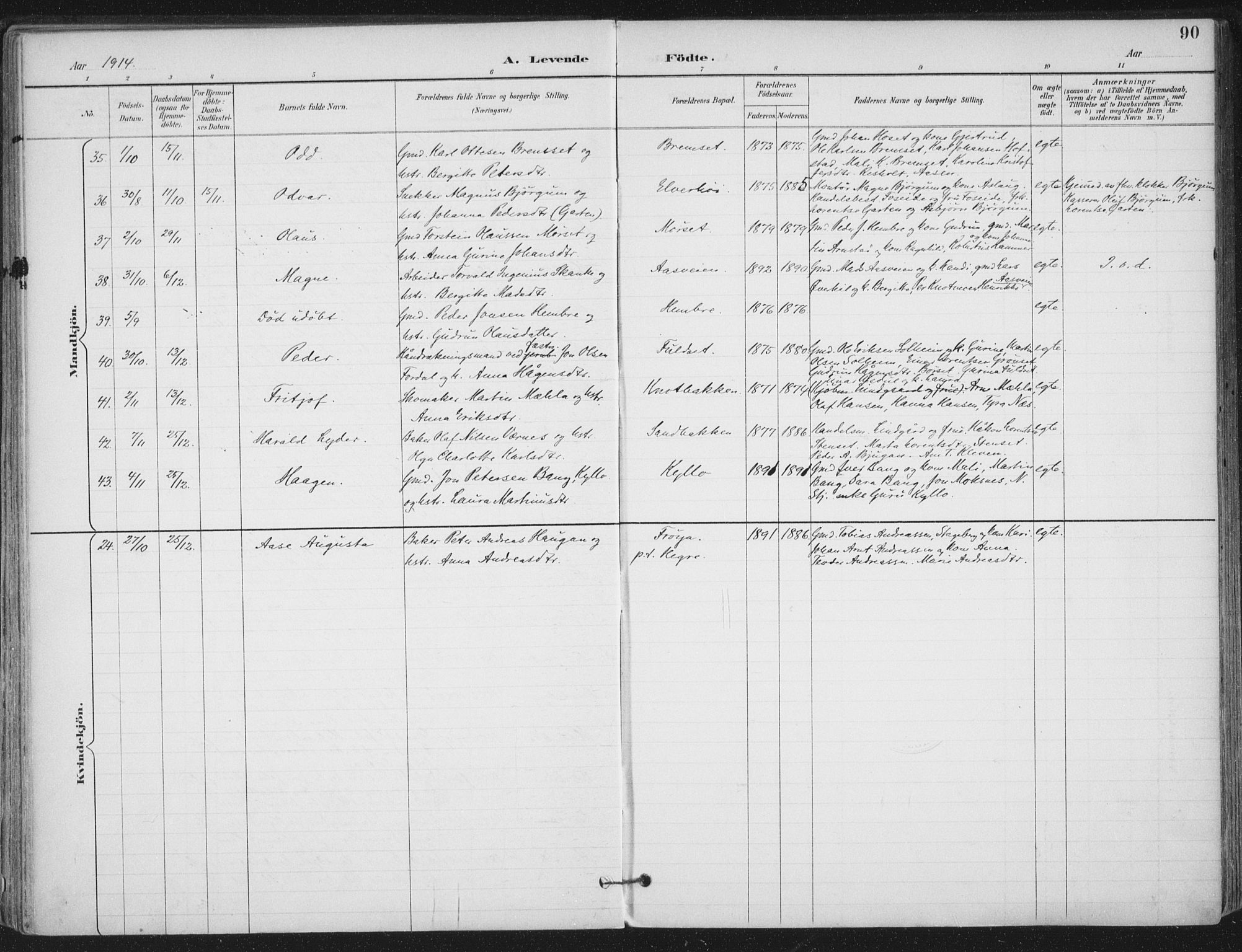 Ministerialprotokoller, klokkerbøker og fødselsregistre - Nord-Trøndelag, AV/SAT-A-1458/703/L0031: Parish register (official) no. 703A04, 1893-1914, p. 90