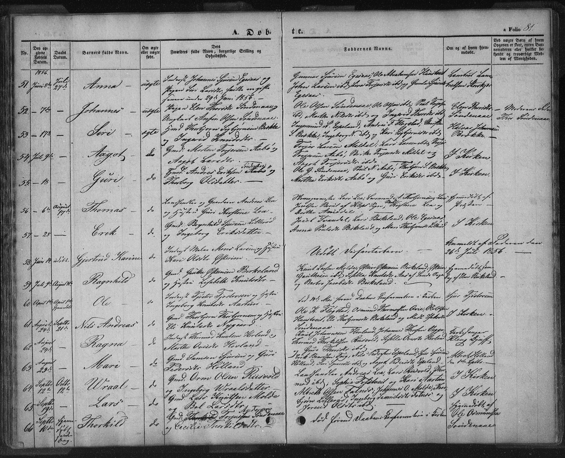 Sand sokneprestkontor, AV/SAST-A-101848/01/III/L0002: Parish register (official) no. A 2, 1838-1859, p. 81