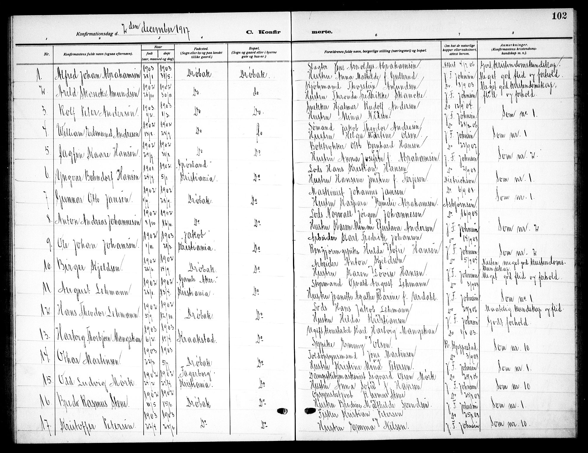 Drøbak prestekontor Kirkebøker, SAO/A-10142a/G/Ga/L0002: Parish register (copy) no. I 2, 1917-1932, p. 102