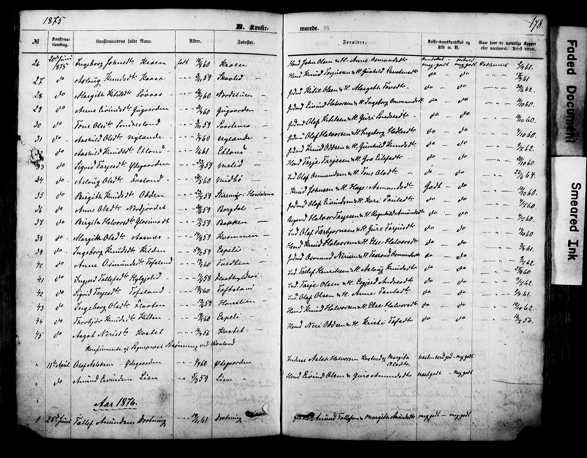 Vinje kirkebøker, SAKO/A-312/F/Fa/L0005: Parish register (official) no. I 5, 1870-1886, p. 178