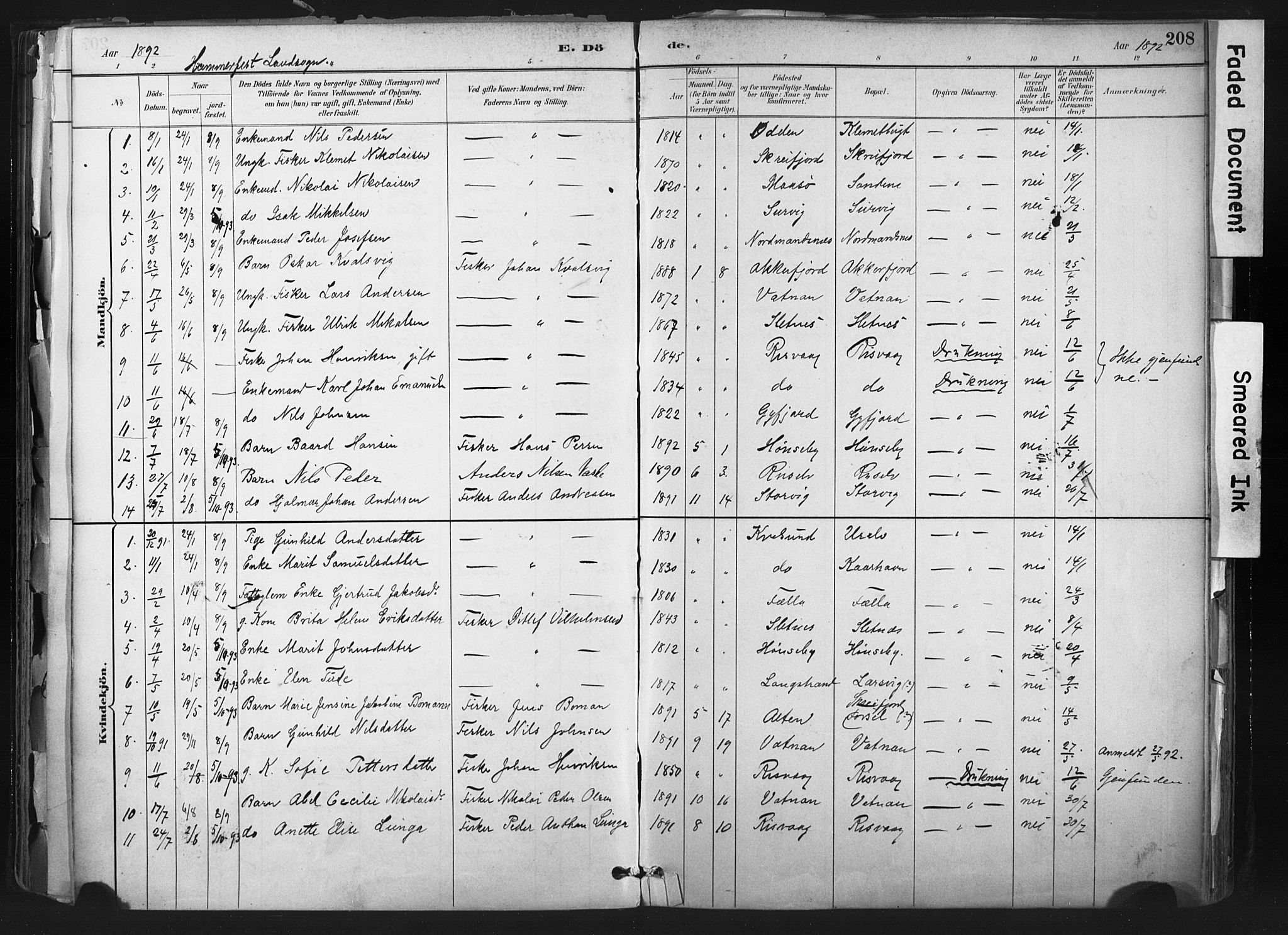 Hammerfest sokneprestkontor, SATØ/S-1347: Parish register (official) no. 11 /1, 1885-1897, p. 208