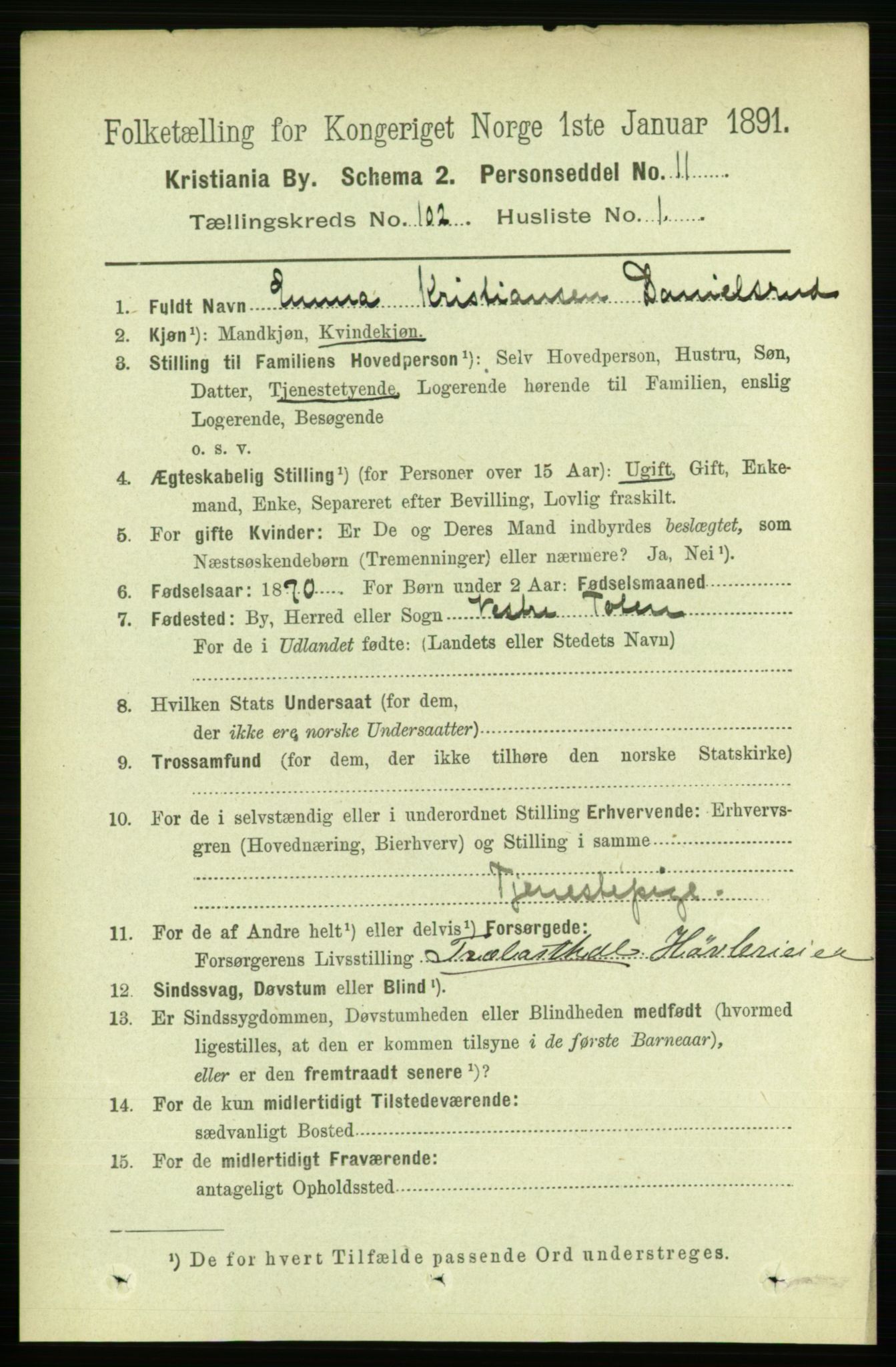 RA, 1891 census for 0301 Kristiania, 1891, p. 50630