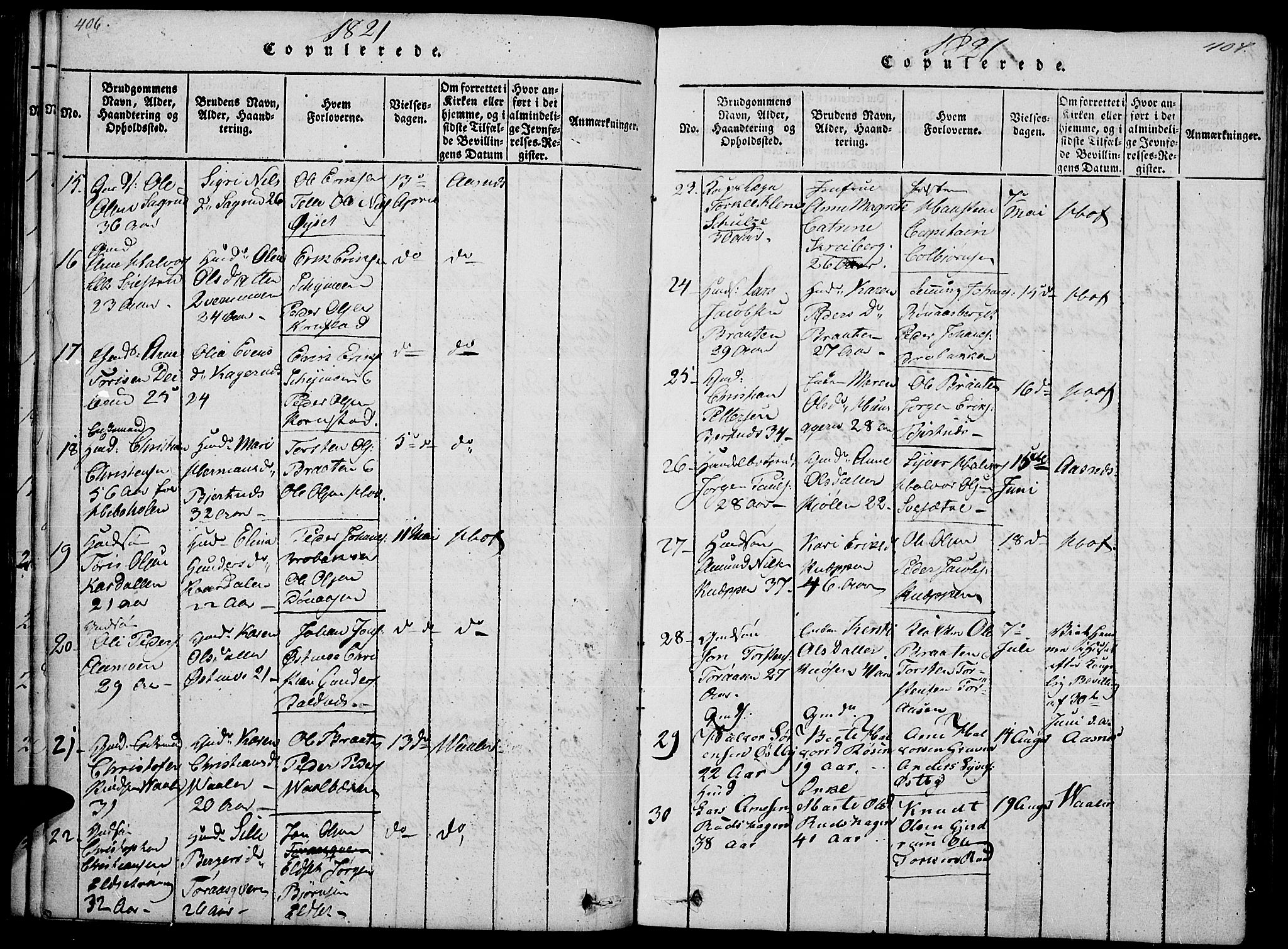 Hof prestekontor, SAH/PREST-038/H/Ha/Haa/L0005: Parish register (official) no. 5, 1816-1822, p. 406-407