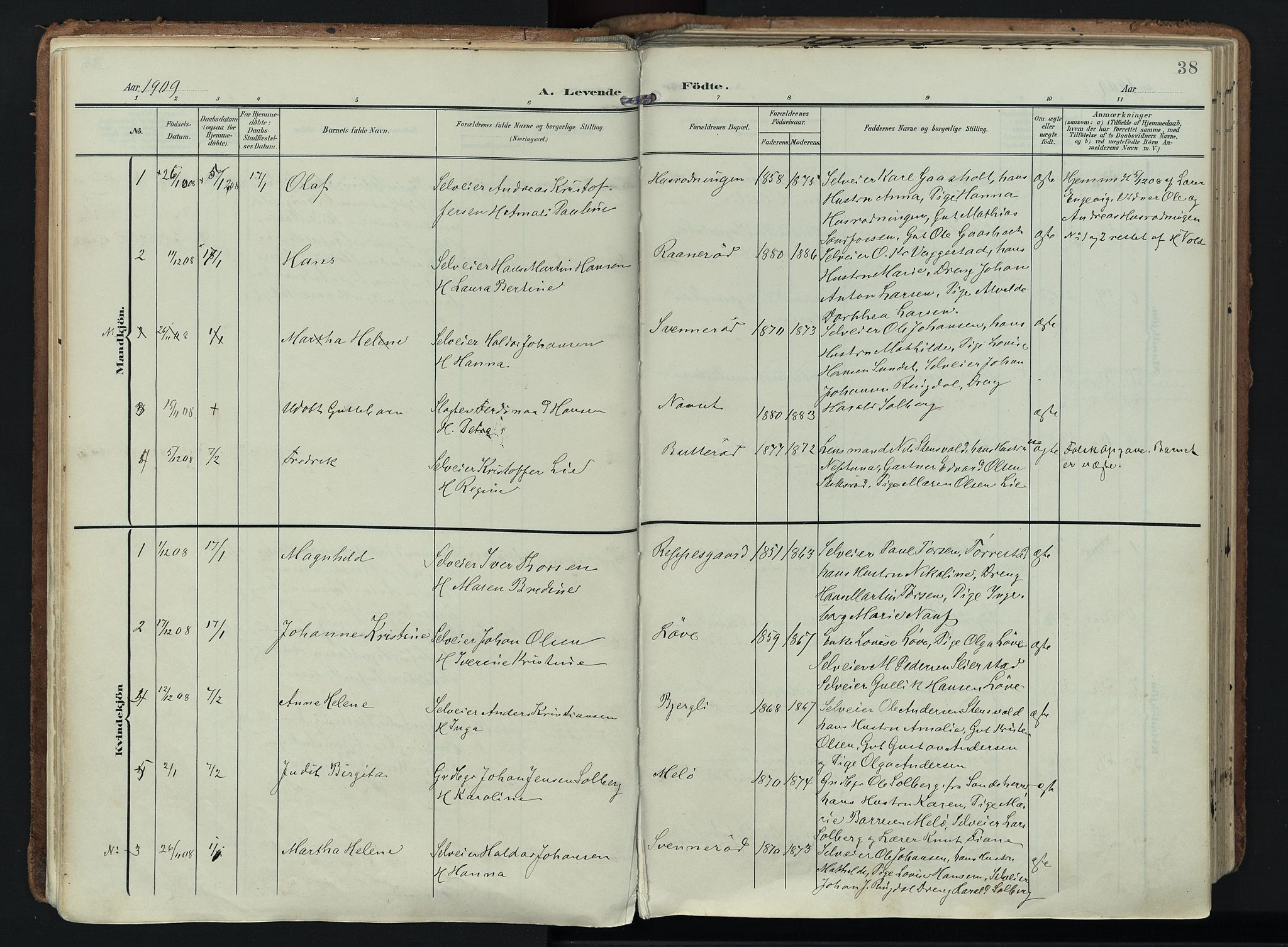 Hedrum kirkebøker, SAKO/A-344/F/Fa/L0010: Parish register (official) no. I 10, 1904-1918, p. 38