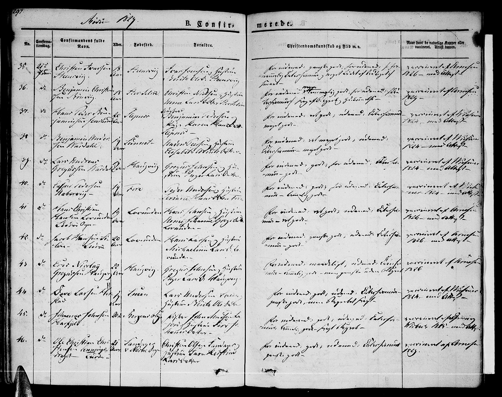 Ministerialprotokoller, klokkerbøker og fødselsregistre - Nordland, AV/SAT-A-1459/841/L0598: Parish register (official) no. 841A06 /1, 1825-1844, p. 297