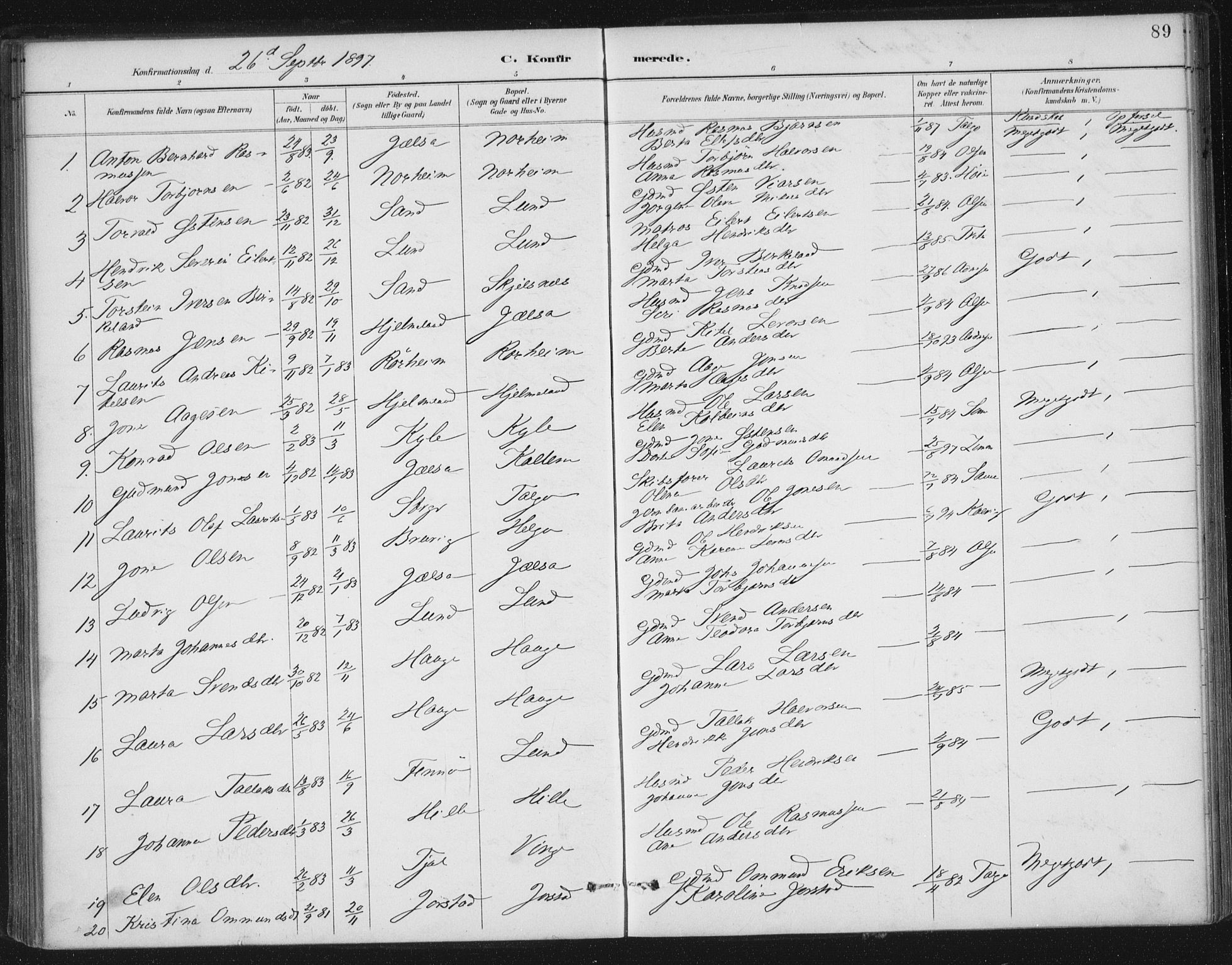 Nedstrand sokneprestkontor, AV/SAST-A-101841/01/IV: Parish register (official) no. A 13, 1887-1915, p. 89