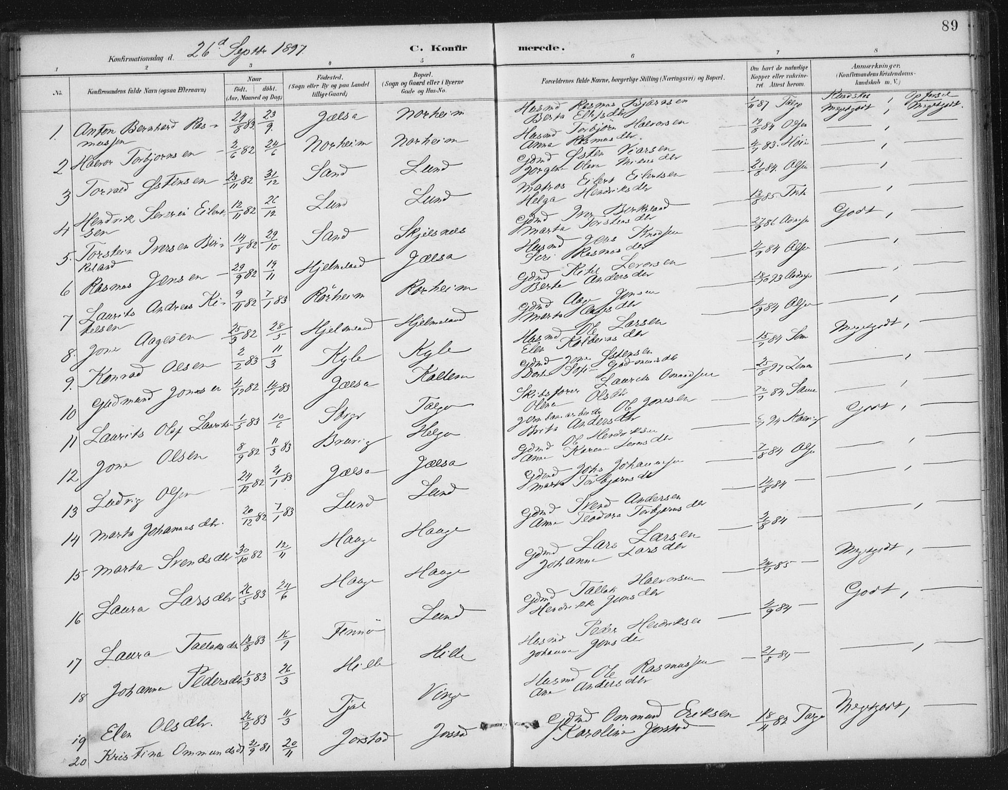 Nedstrand sokneprestkontor, AV/SAST-A-101841/01/IV: Parish register (official) no. A 13, 1887-1915, p. 89