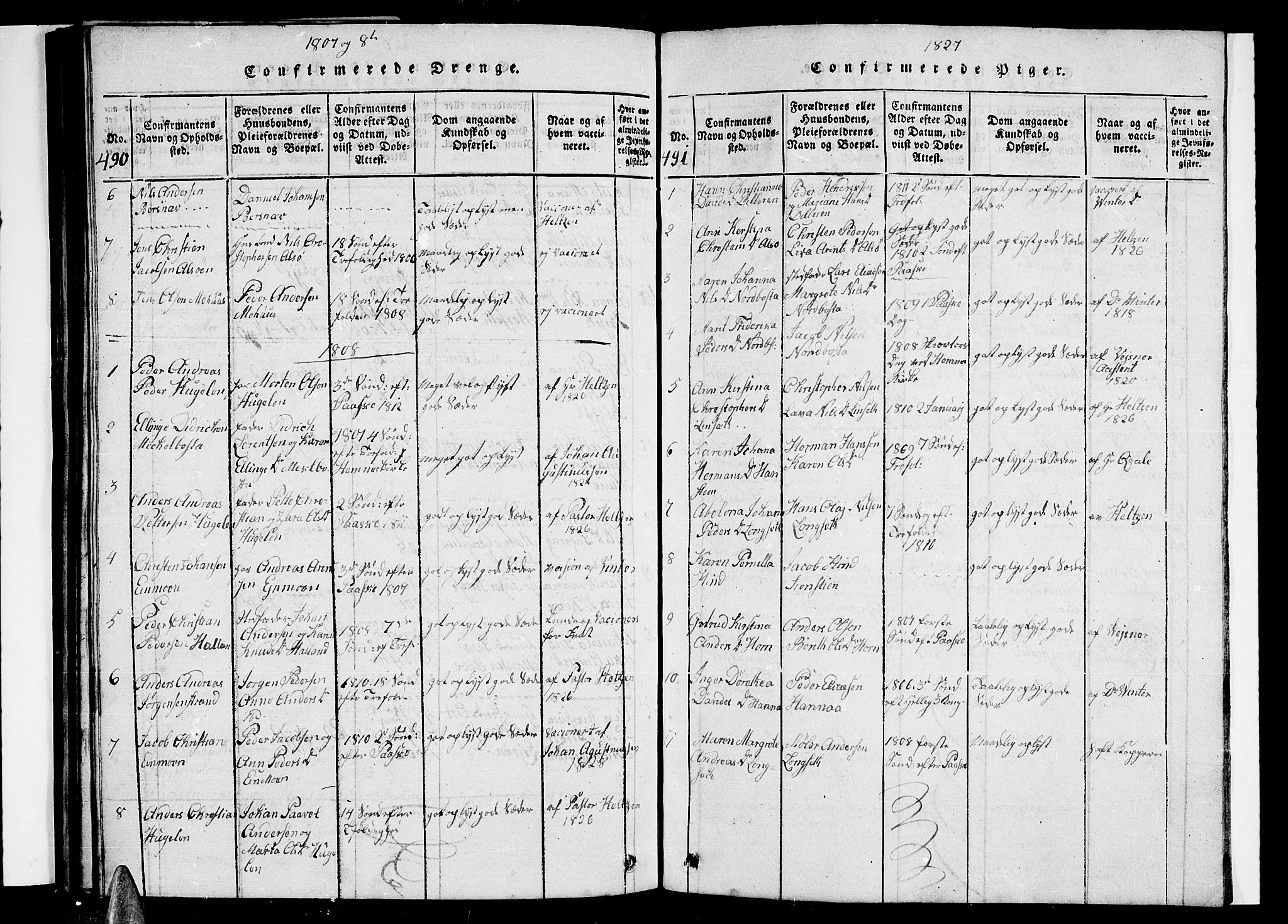 Ministerialprotokoller, klokkerbøker og fødselsregistre - Nordland, AV/SAT-A-1459/838/L0554: Parish register (copy) no. 838C01, 1820-1828, p. 490-491